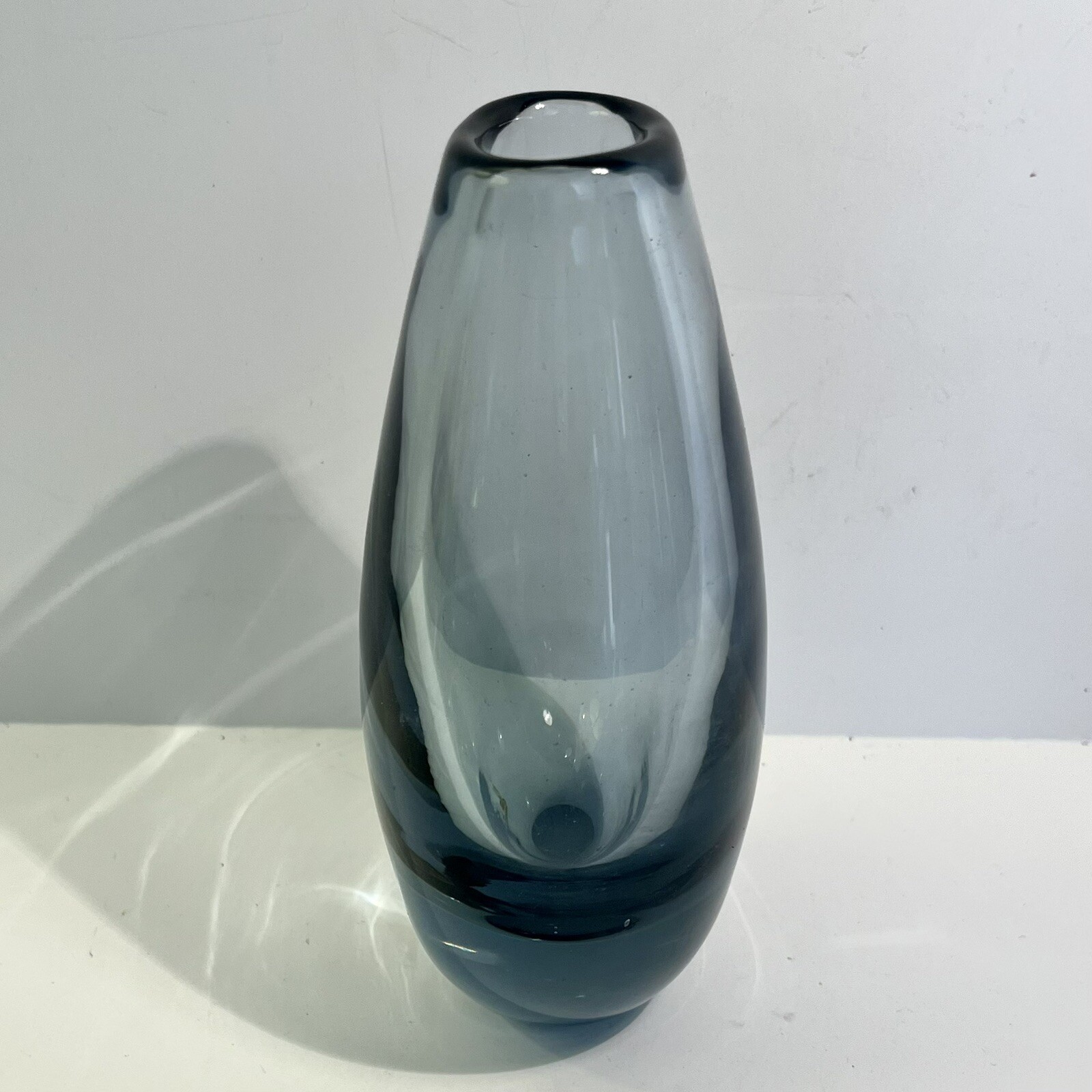 Kosta Glassworks Vase Hand Blown Glass Sweden Smoke Gray Vintage Decor Heavy