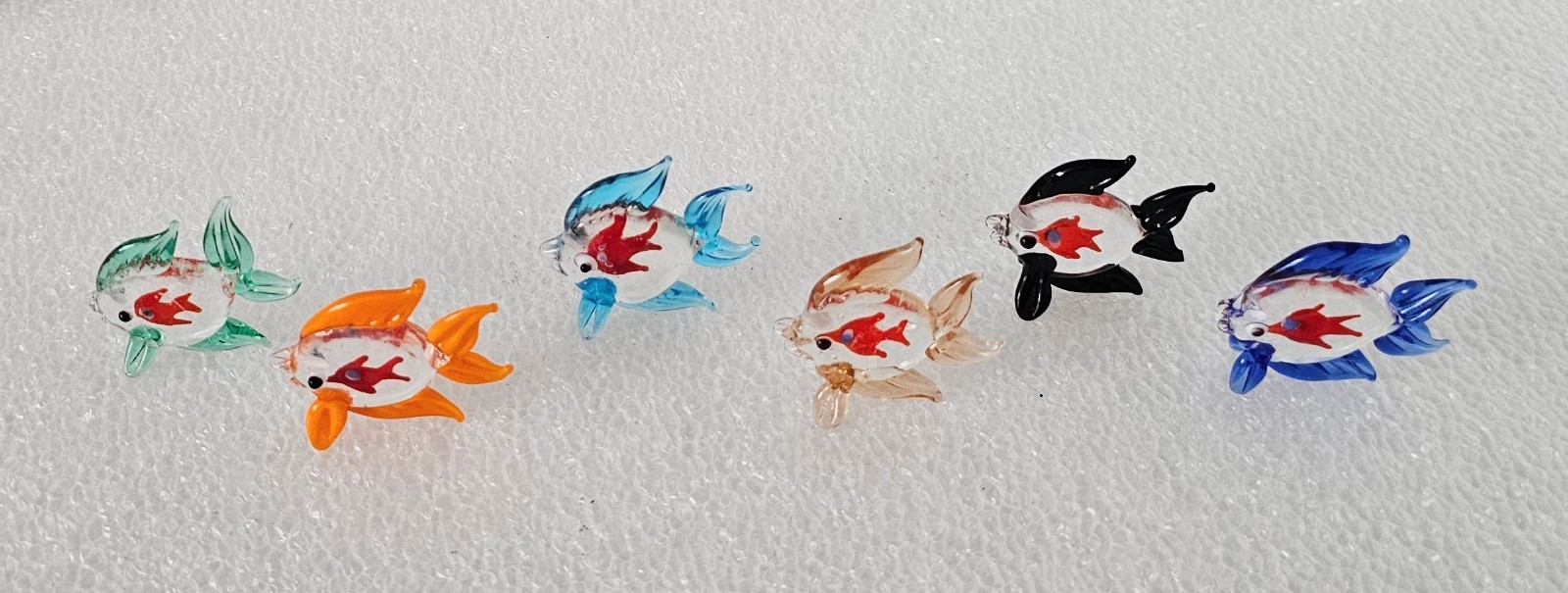 Glass Fish Murano Style Small Figures Lot of 6 “Fish in the Fish” Hand Blown 2″