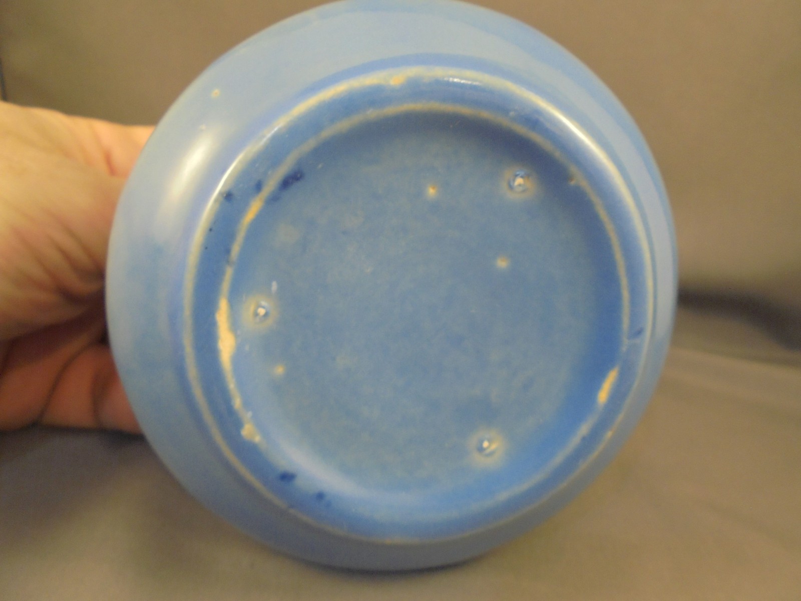 Vintage Early Roseville Pottery Art Deco Blue Glaze Handled Vase 4 1/4″