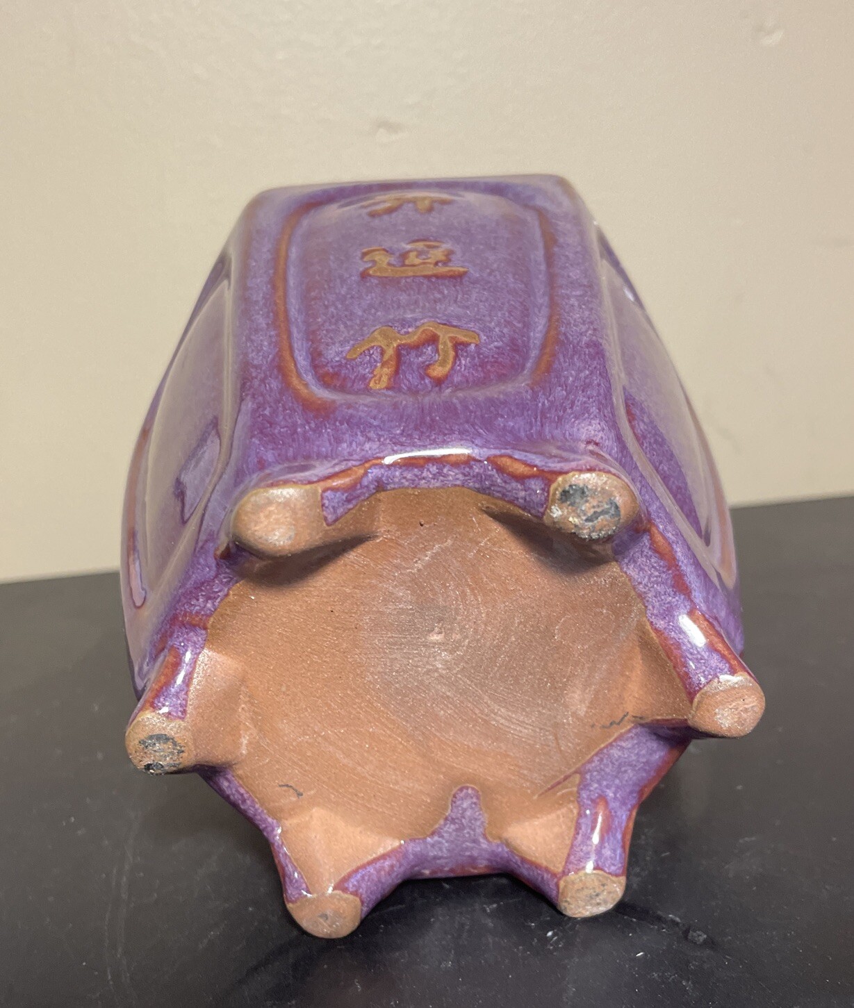Purple Asian Hexagon Shape Footed Succulent Pottery Pot 4”