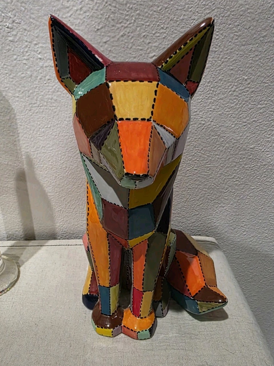 Ceramic Fox Sculpture w/ a geometric design 10″