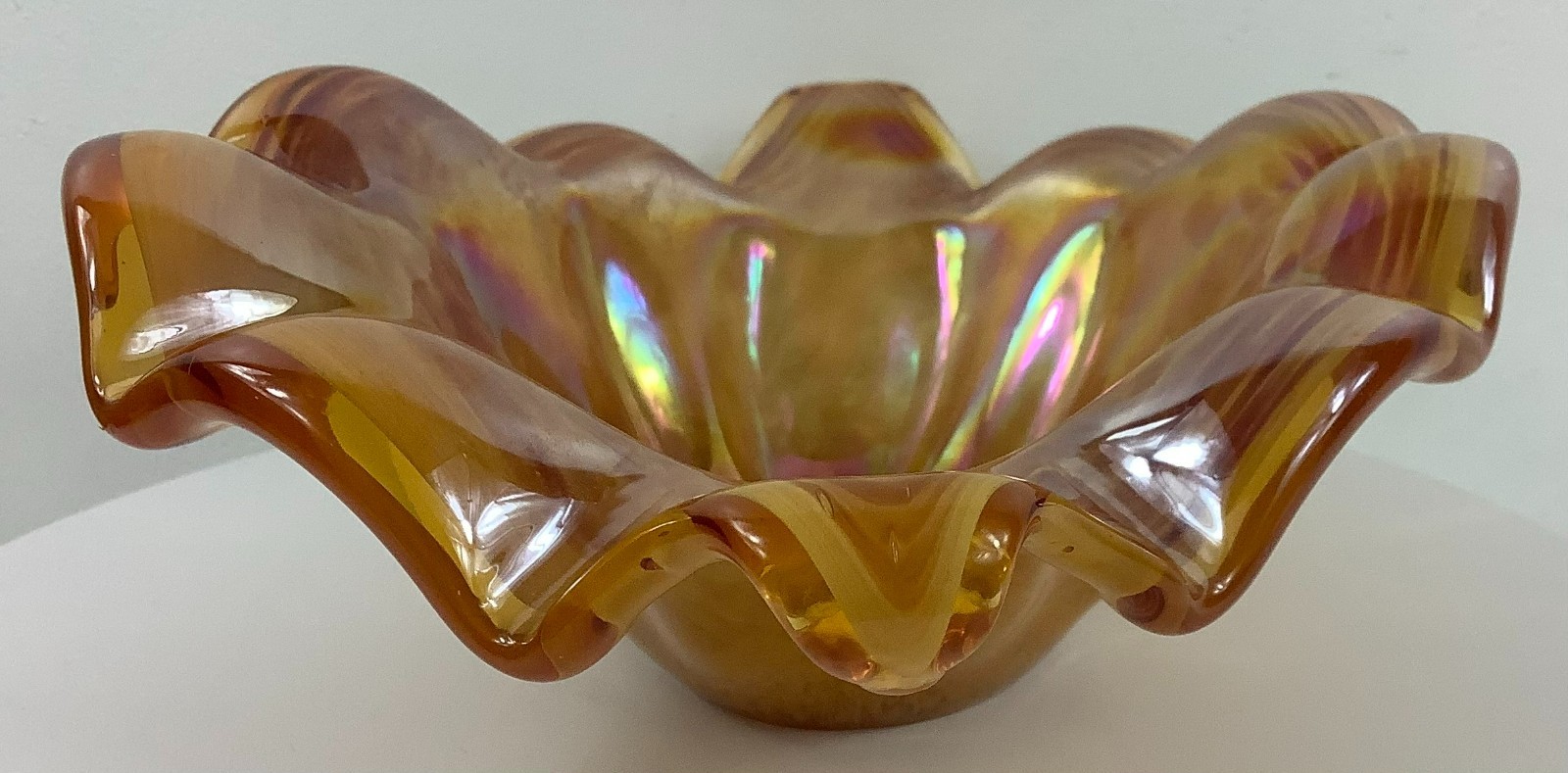 Murano White Cristal Bowl Art Glass Sculpture Artwork Made in Italy 10.75x8x3.25