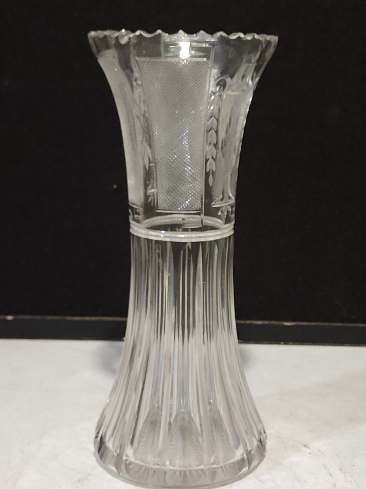 Old Pairpoint Urn & Flame Corset Vase 10 1/4” American Brilliant Cut Glass ABP
