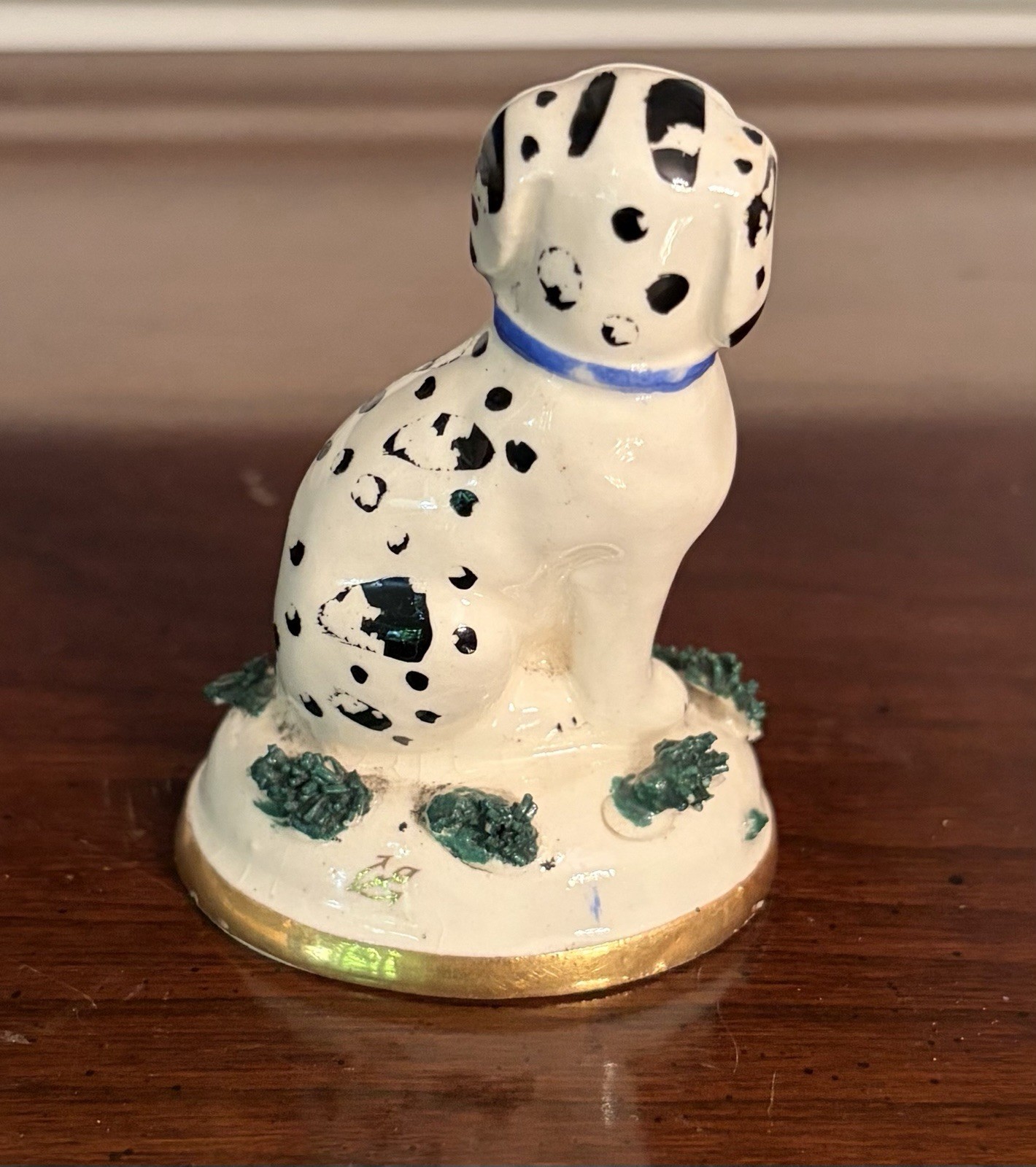 Antique 18th Century Chelsea Porcelain Dalmatian Dog Figurine; Gold Anchor Mark