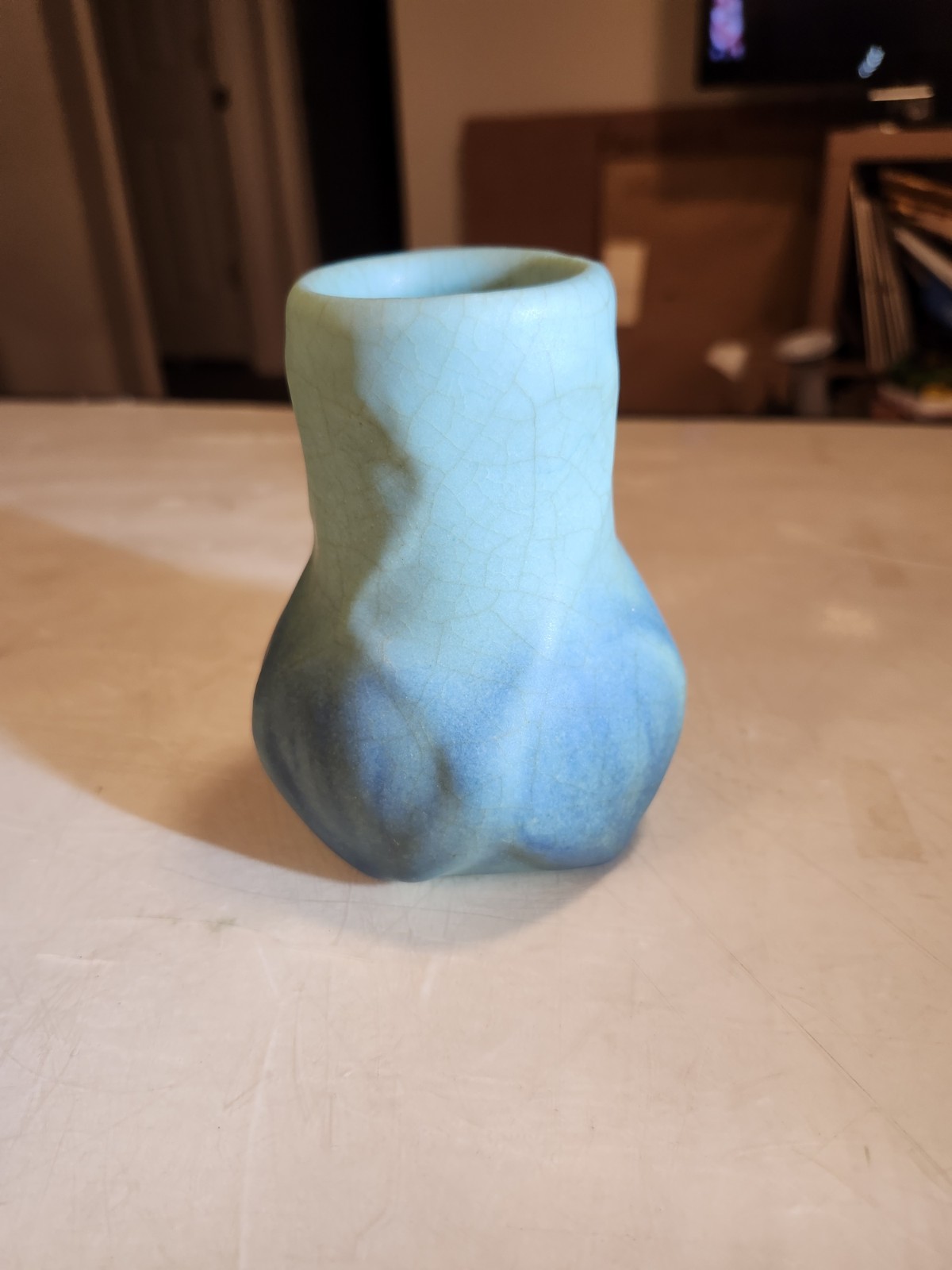 Van Briggle Art Pottery Arts & Crafts Mission Design Blue Glaze Vase Signed CF