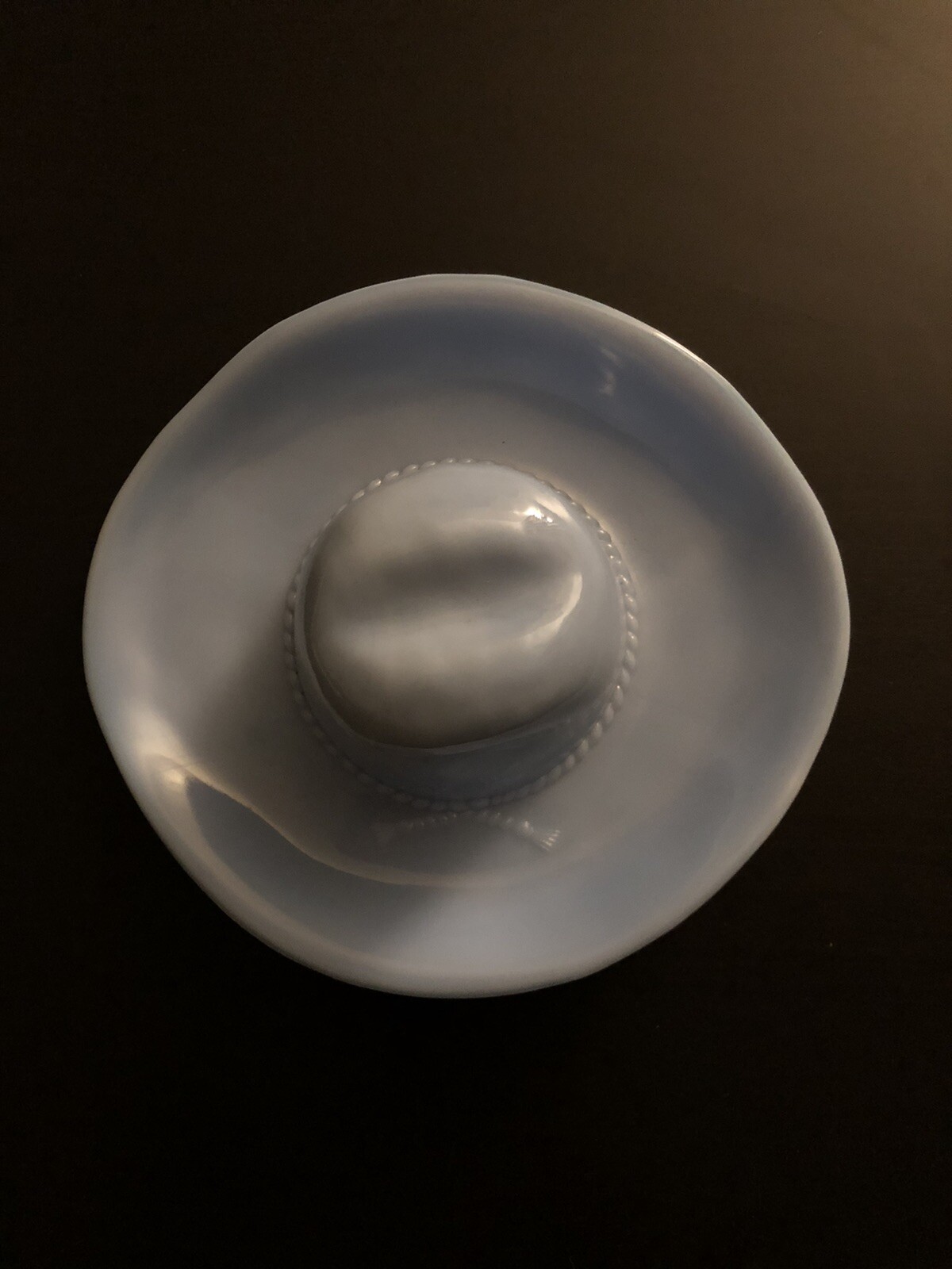 Vintage Jeannette Blue Glass Cowboy Hat Western Coin Trinket Dish Ashtray