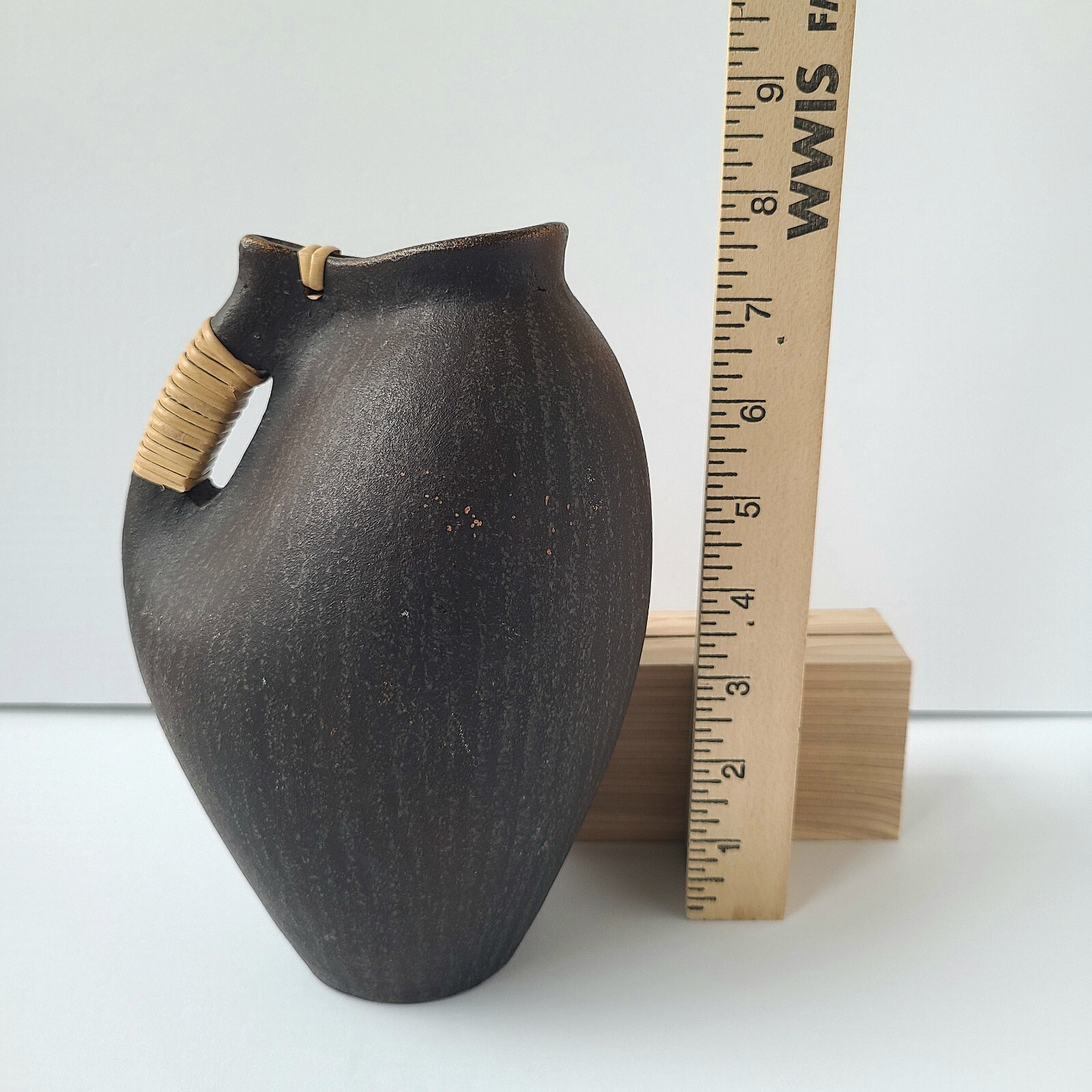 Handmade Terracotta Pottery Pitcher Brown Jug Rattan Wrapped Handle Philippines