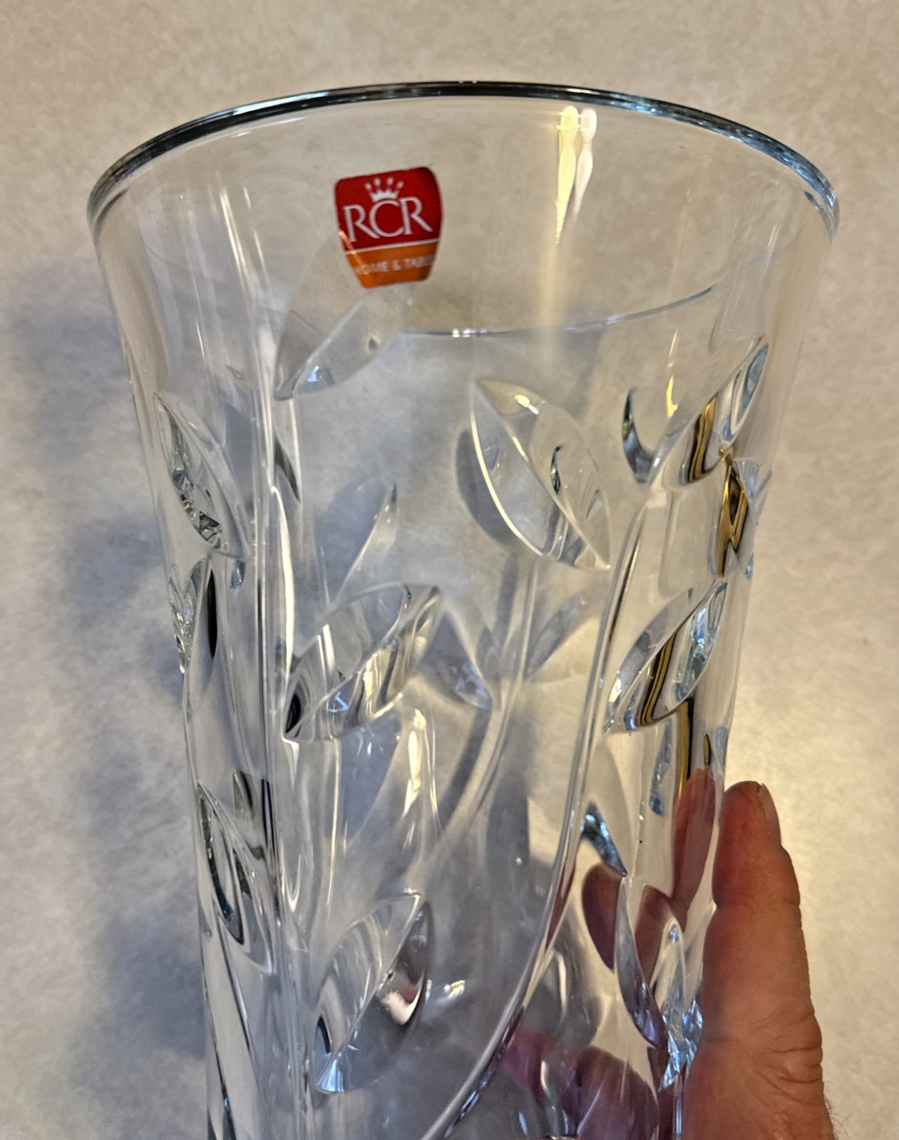 RCR Royal Crystal Rock Laurus Clear Lead Vase Made in Italy 11.75″ Tall