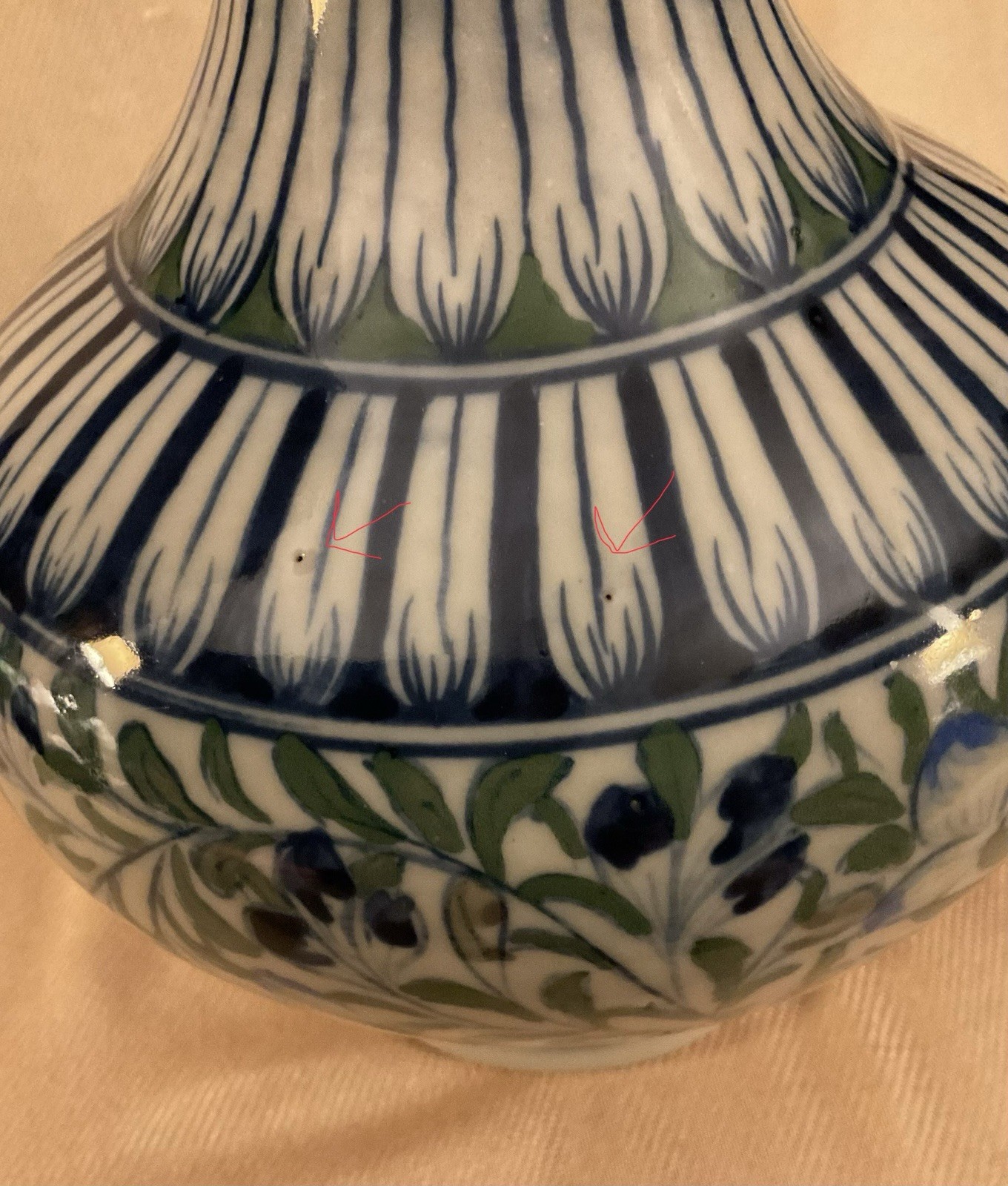 Antique Iznik-style Glazed Vase With Floral Motifs, 12 in