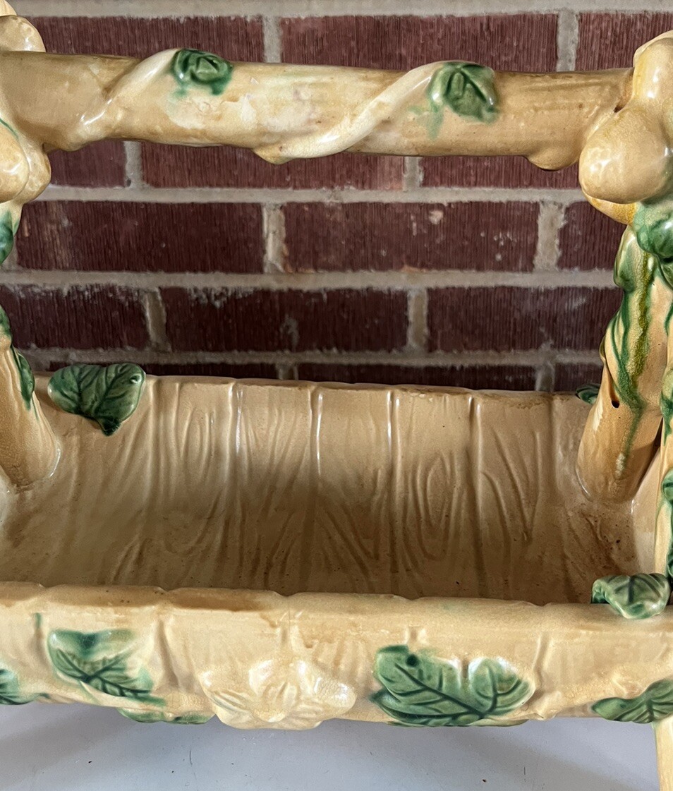 Victorian Pottery Strawberry Server Basket Planter 12” Parrots Birds Vintage
