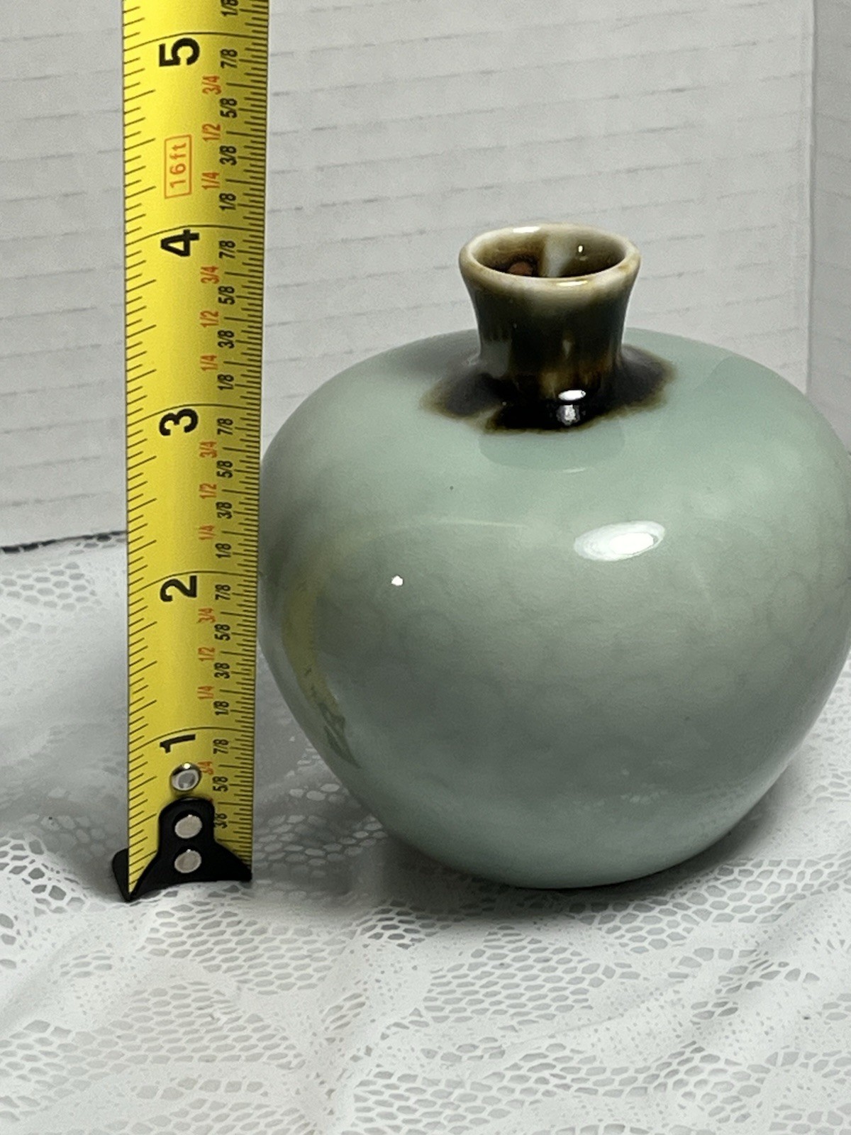 Peabody Museum of Salem Art Glass Bud Vase Hand Blown Green Brown Vintage