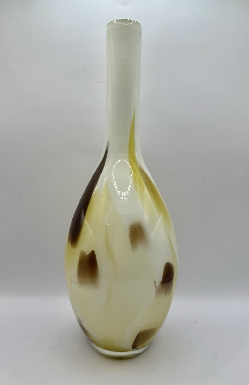 Vintage Murano Glass Vase Genie Neck Patchwork Gold Brown