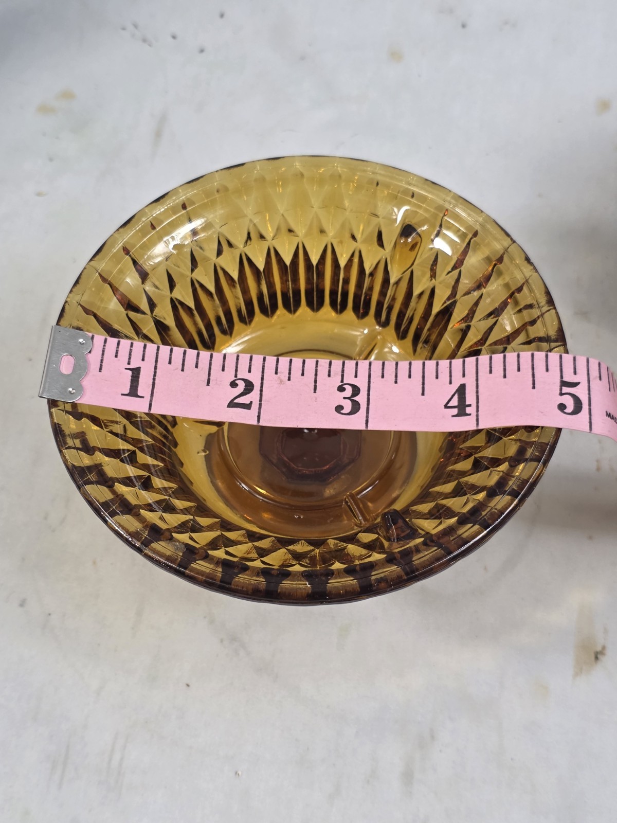 VTG MCM Indiana Glass Amber Diamond Point Fairy Lamp Pedastal Candle Holder 158