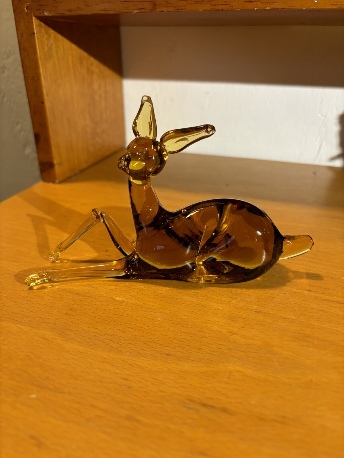 Hand Blown Amber Art Glass Deer / Fawn Christmas Holiday 3.5” Tall 6” Long