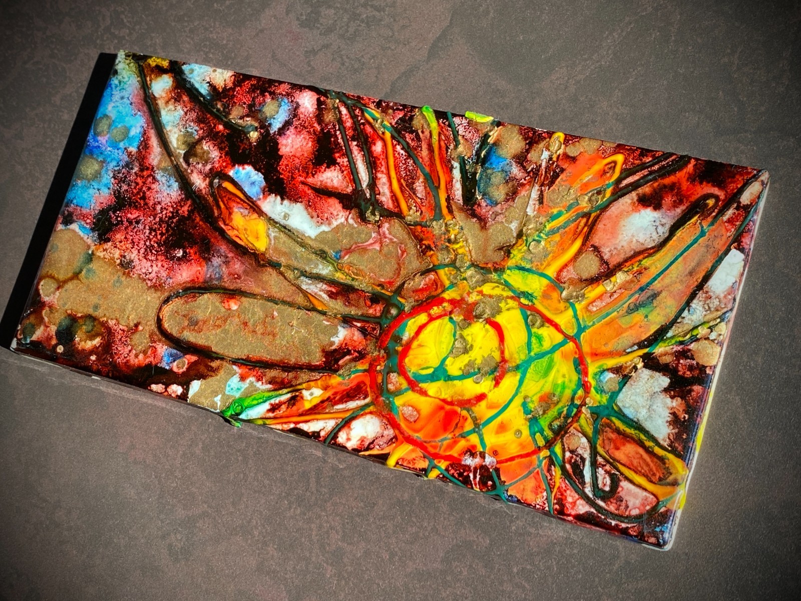 Sunflower Ceramic Art Tile (8.5×4.25″) Abstract Mixed Media Resin Artwork Decor