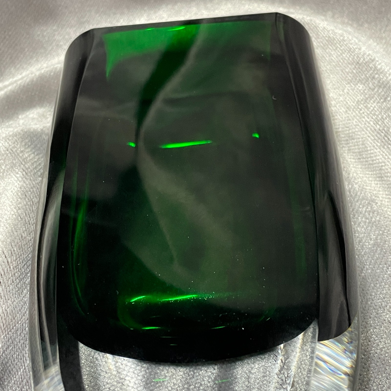 San Carlos Block Emerald Crystal Vase Contemporary Art Glass MCM VINTAGE 8”