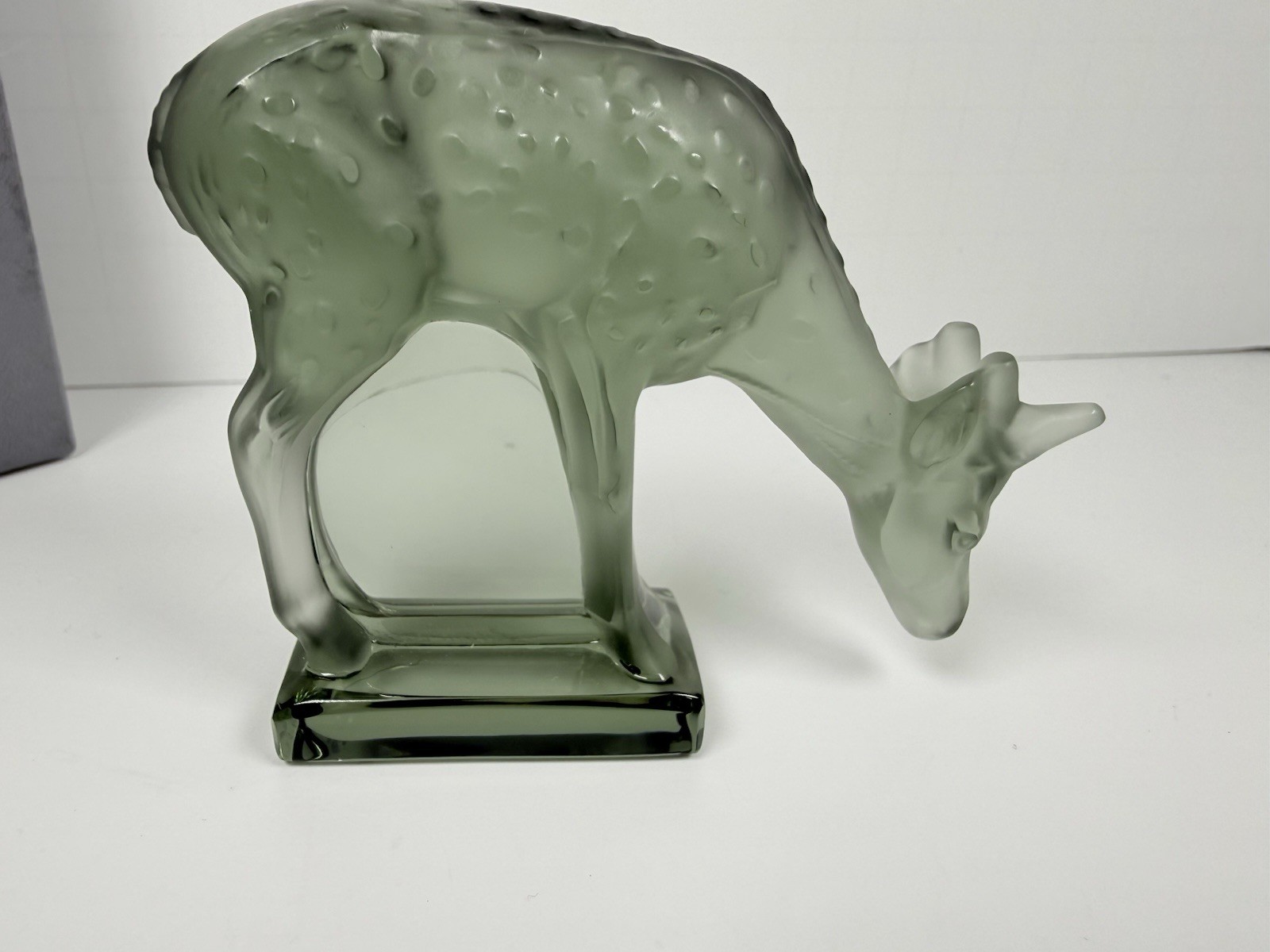Lalique France Green Grey Crystal Deer Doe Figurine Signed 3” With Box