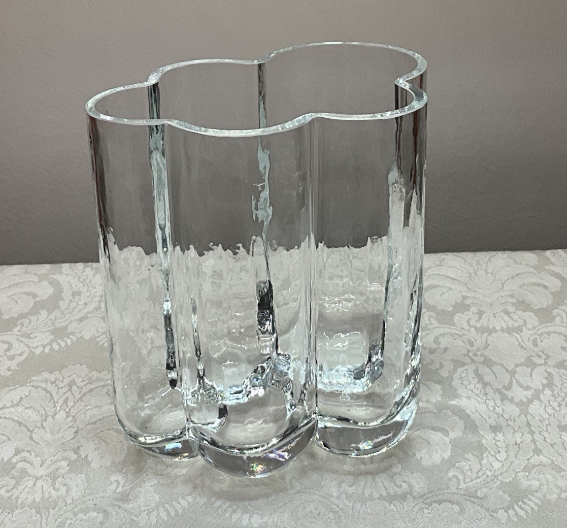 Sea Glasbruk Rune Strand Pauline Signed 7” Lobed Cloud Textured Glass Vase