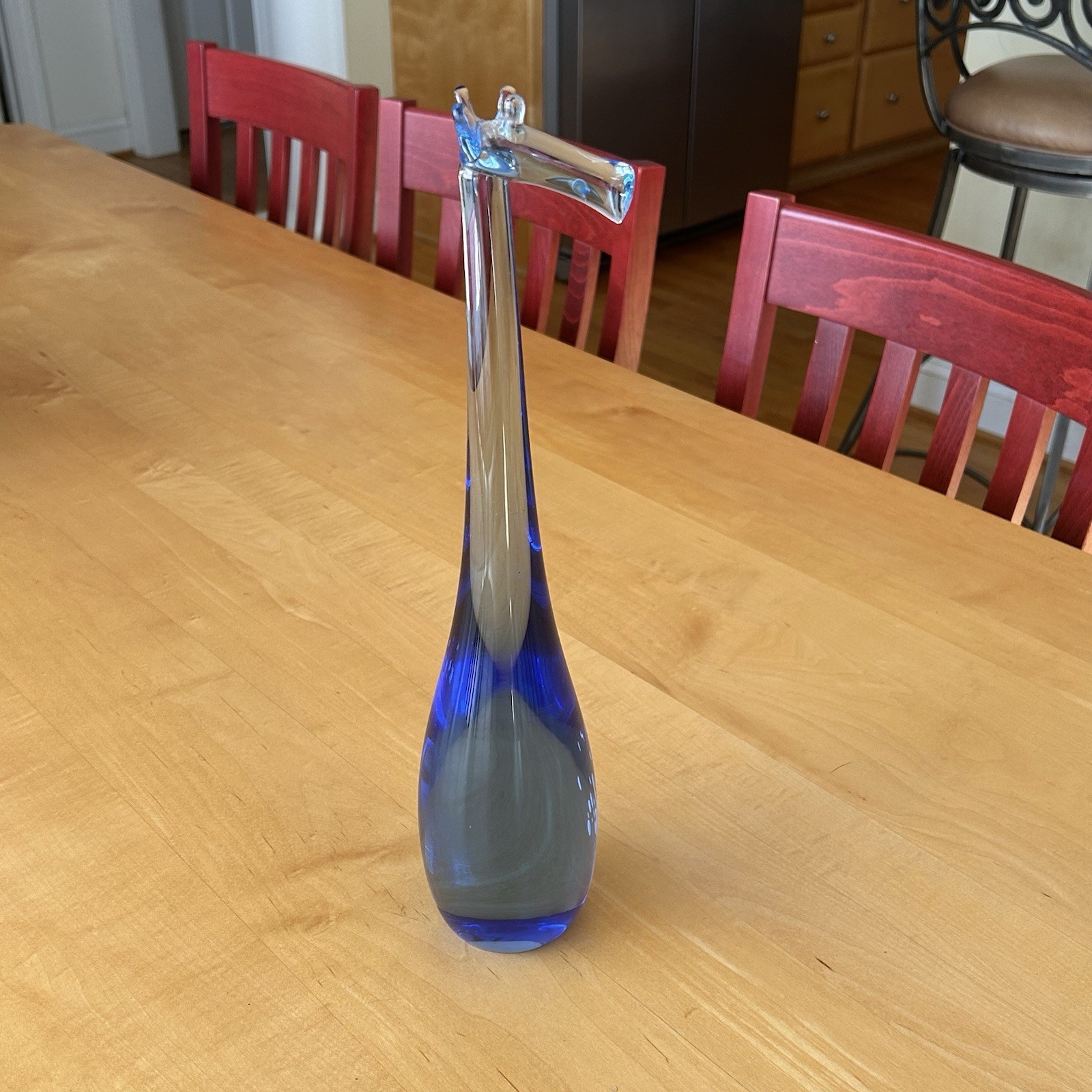 Tall Blue Gray Clear Art Glass Giraffe Vase Decorative Flared Rim
