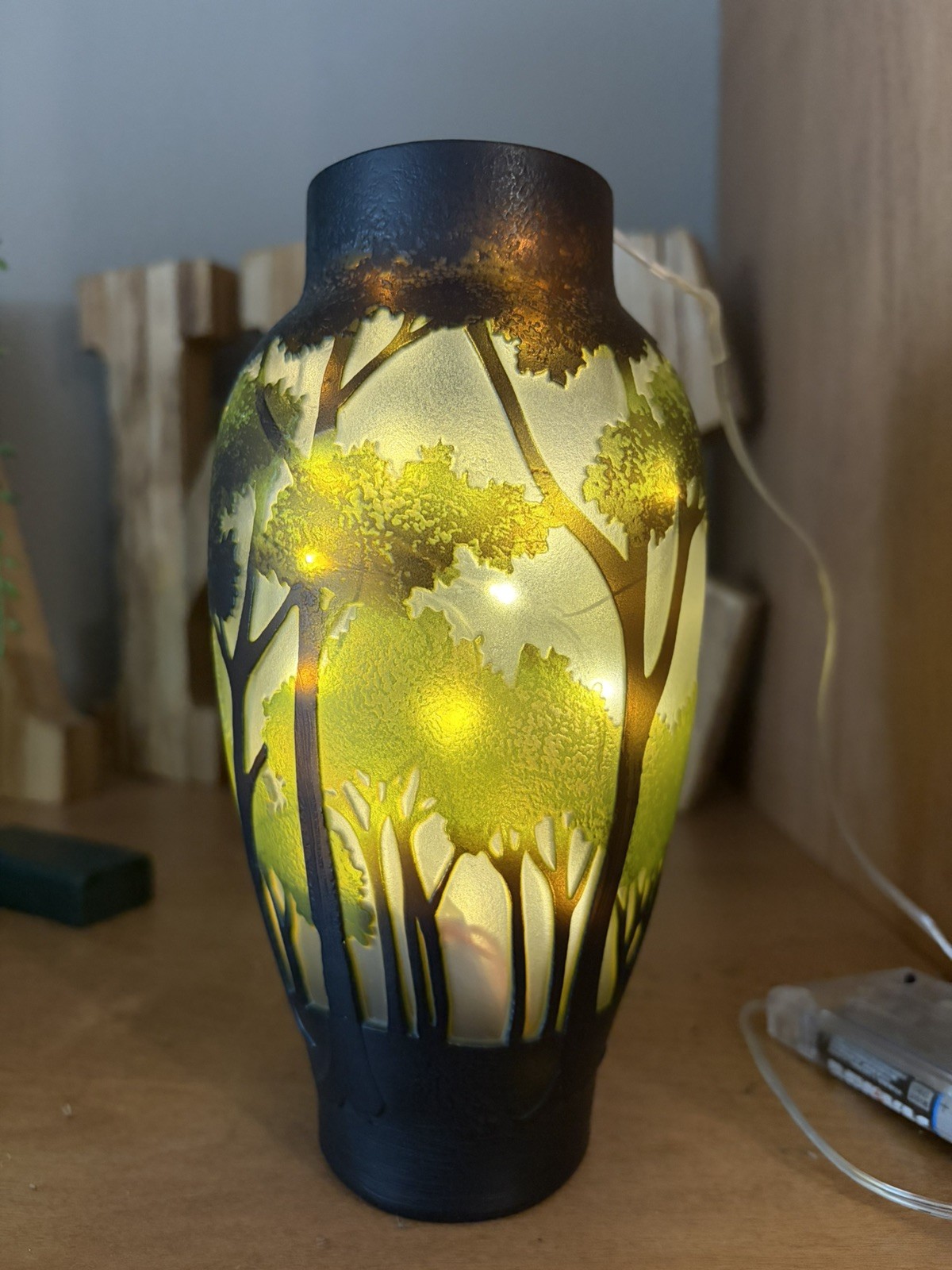 Contemporary Vase Styled AfterEmile Gallé Nouveau Cameo Landscape Art Glass 8.0″