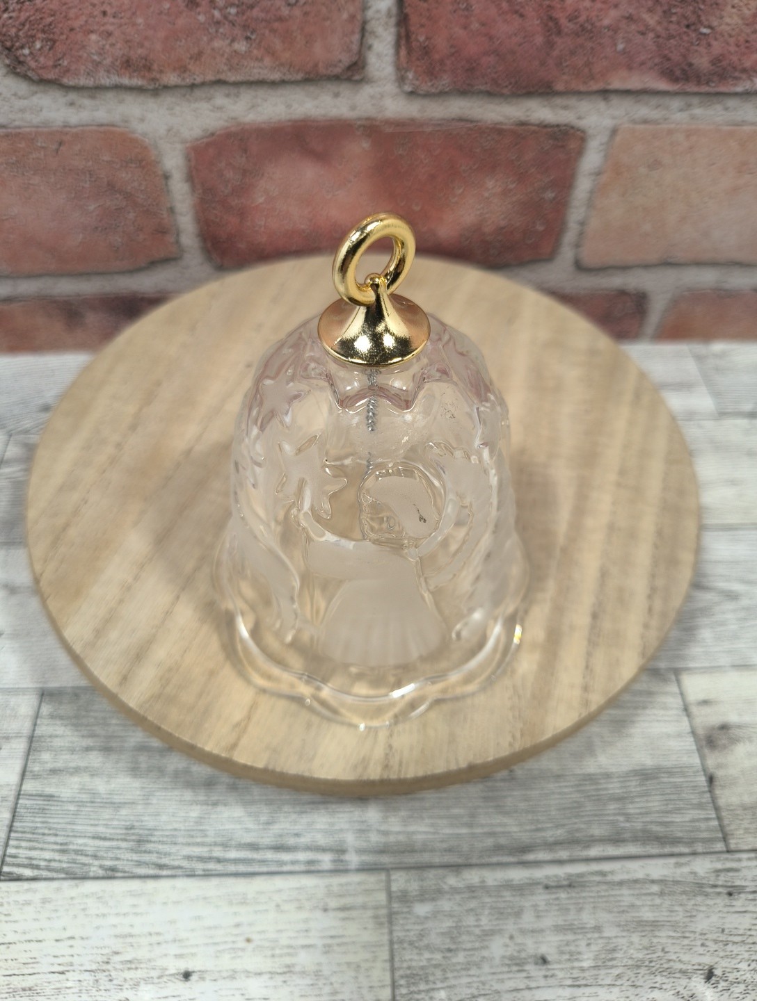 Mikasa Holiday Lights Etched Glass Christmas Bell 4.5″ Tree Reindeer Angel Vtg