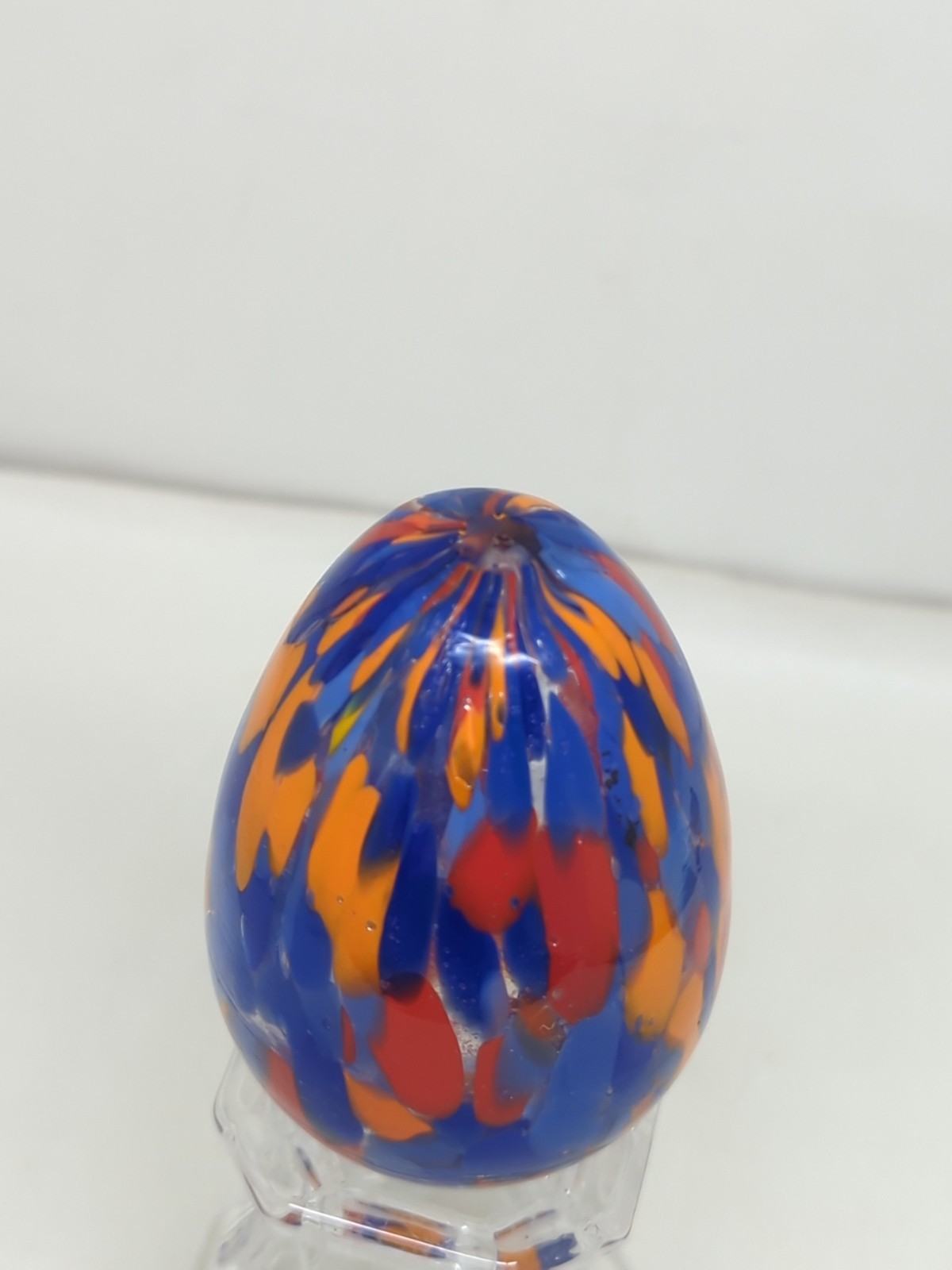 VTG Hollow Art Glass Egg Paperweight Decor Hand Blown Colorful Spotted 3.25″