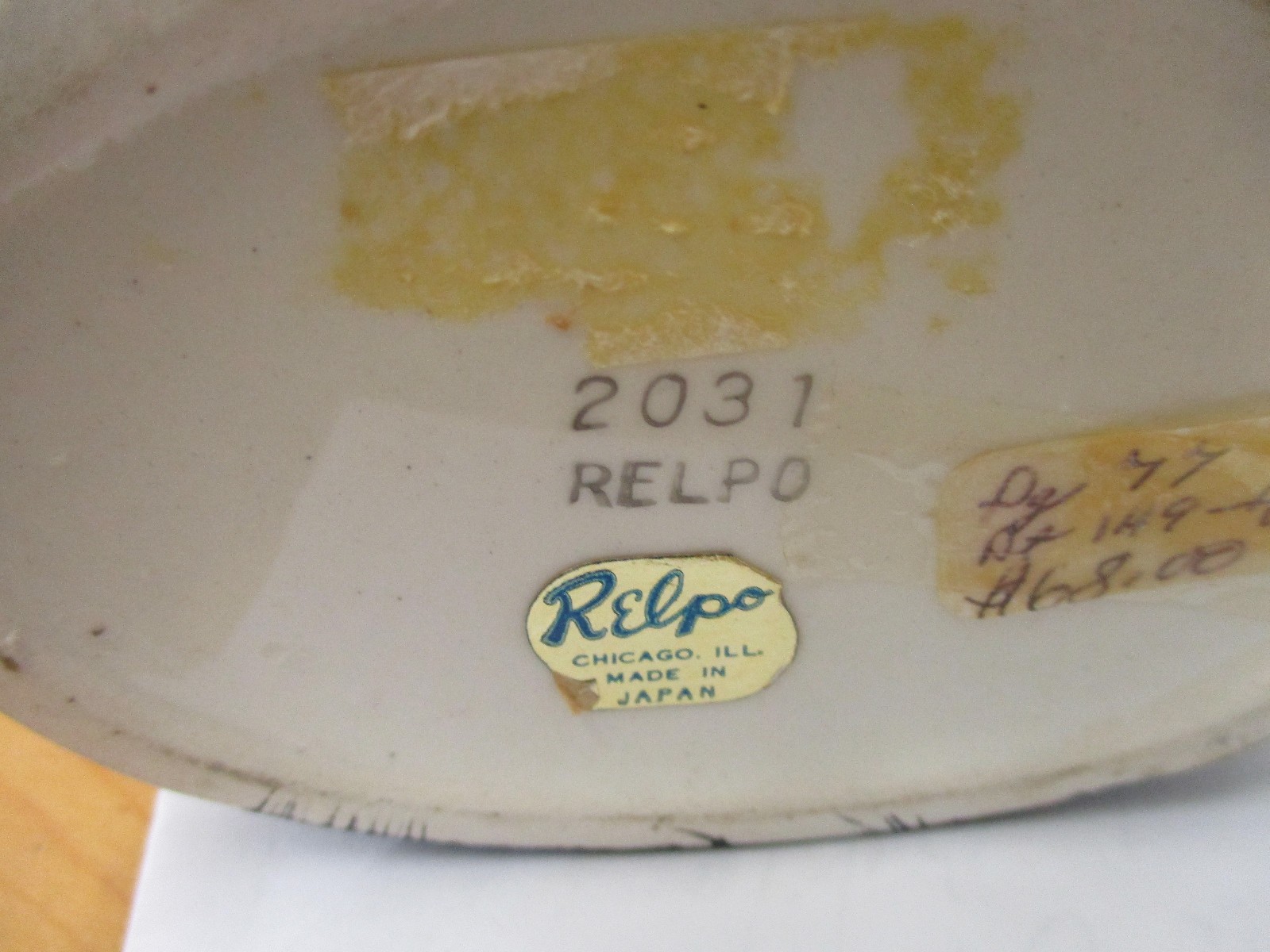 2031 RELPO 5 1/2 IN blonde BLACK DRESS AND BOWS head vase FOIL LABEL RELPO