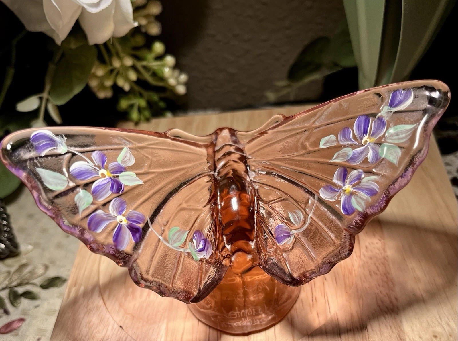 Fenton BUTTERFLY Hand Painted Lavender Rose Milk Special Order For Lenox