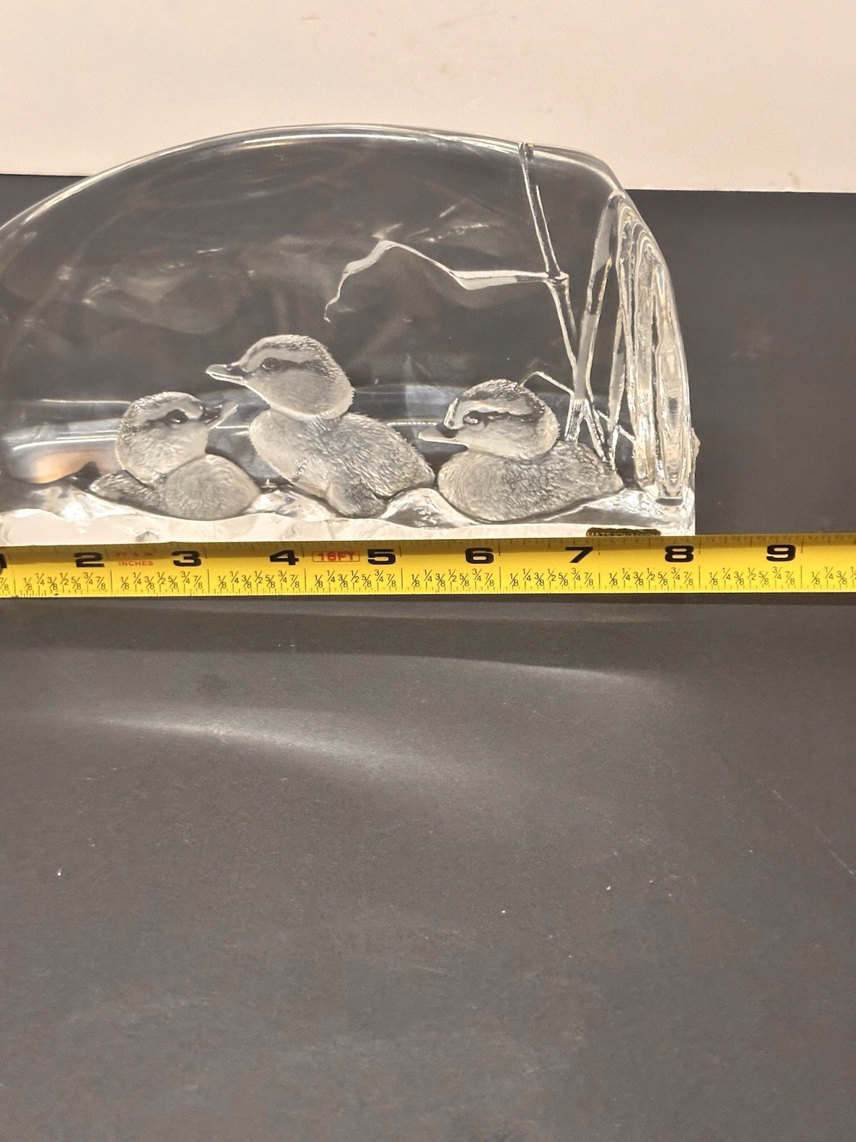 Mats Jonasson Maleras Sweden Full Lead Crystal Baby Ducks On Lake Signed 8”