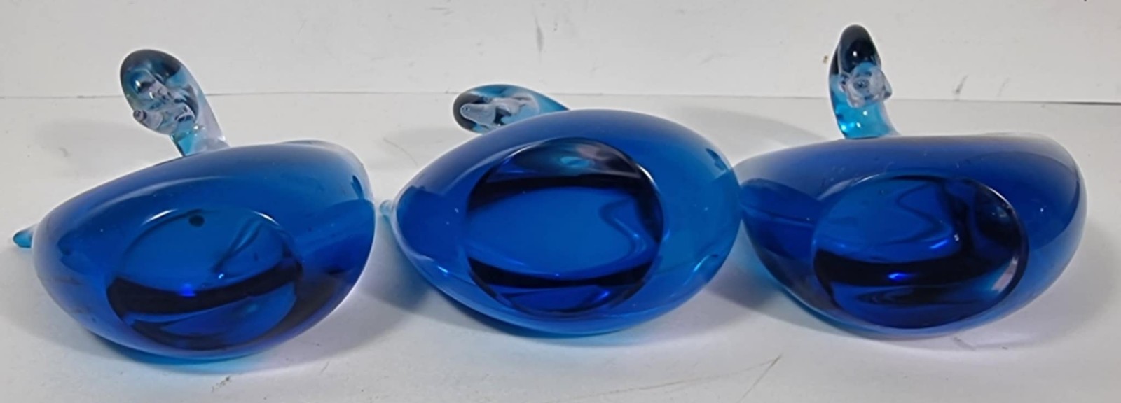 Vintage Set of 3 Murano Art Glass Swans Blue Sommerso 12cm Vincenzo Nason?