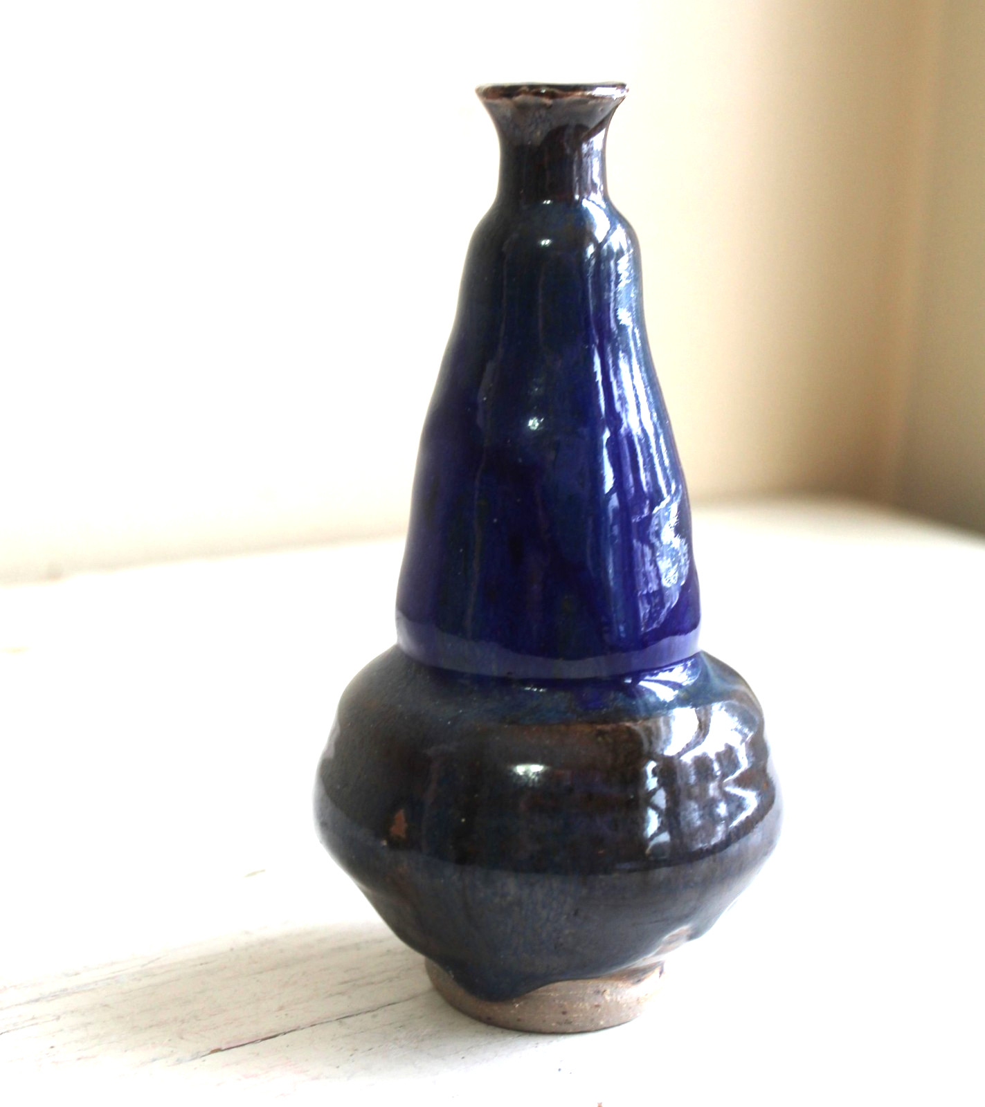 Student Pottery Child Made Bud Vase Wheel Thrown Bottle Green Blue