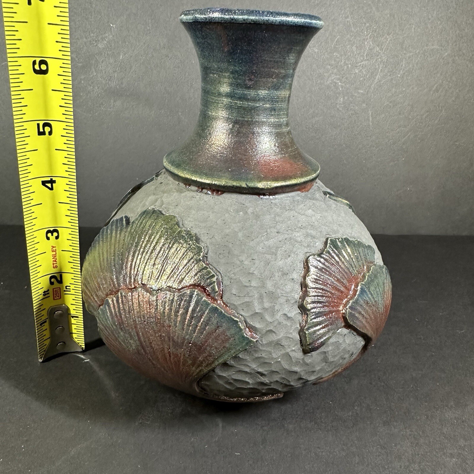 Dancing Ginkos Black Floral Iridescent Pottery Vase By Marguerite Goff