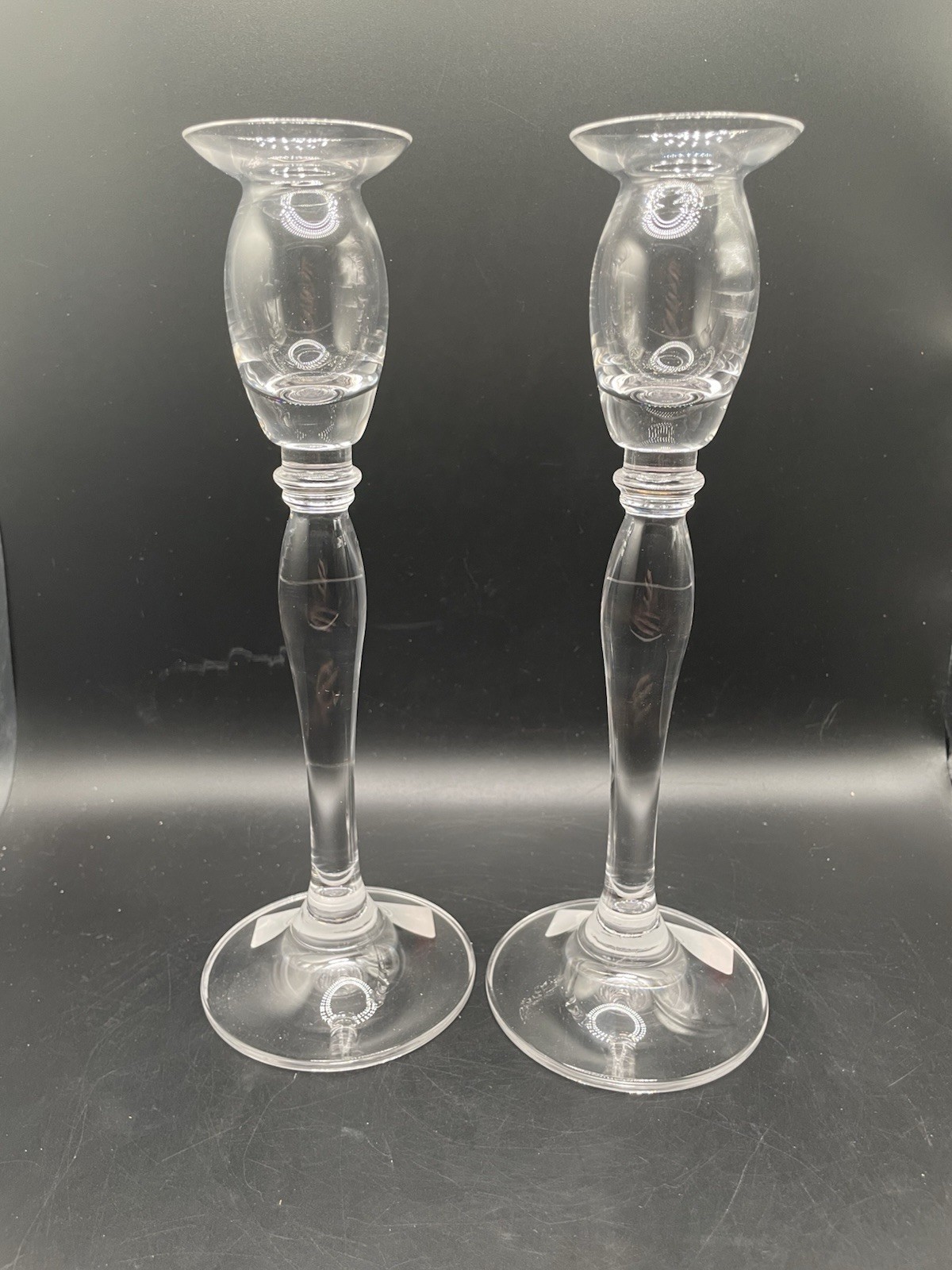 Mikasa Crystal Ballet Candlestick Long Stem 9.5 Inch Tall Candle Holder Pair