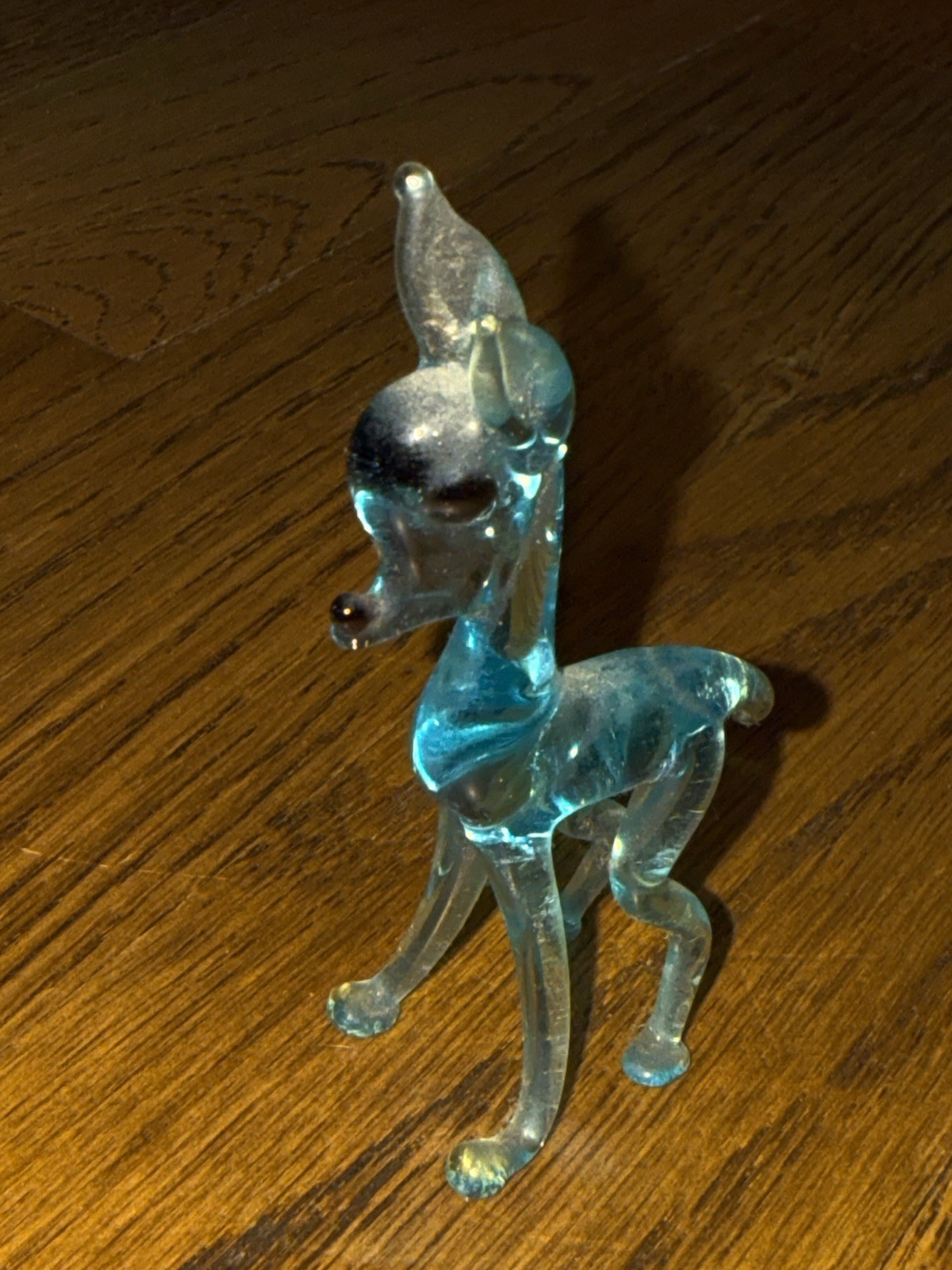 Vintage hand blown blue deer figurine mid century 2 1/2 in miniature