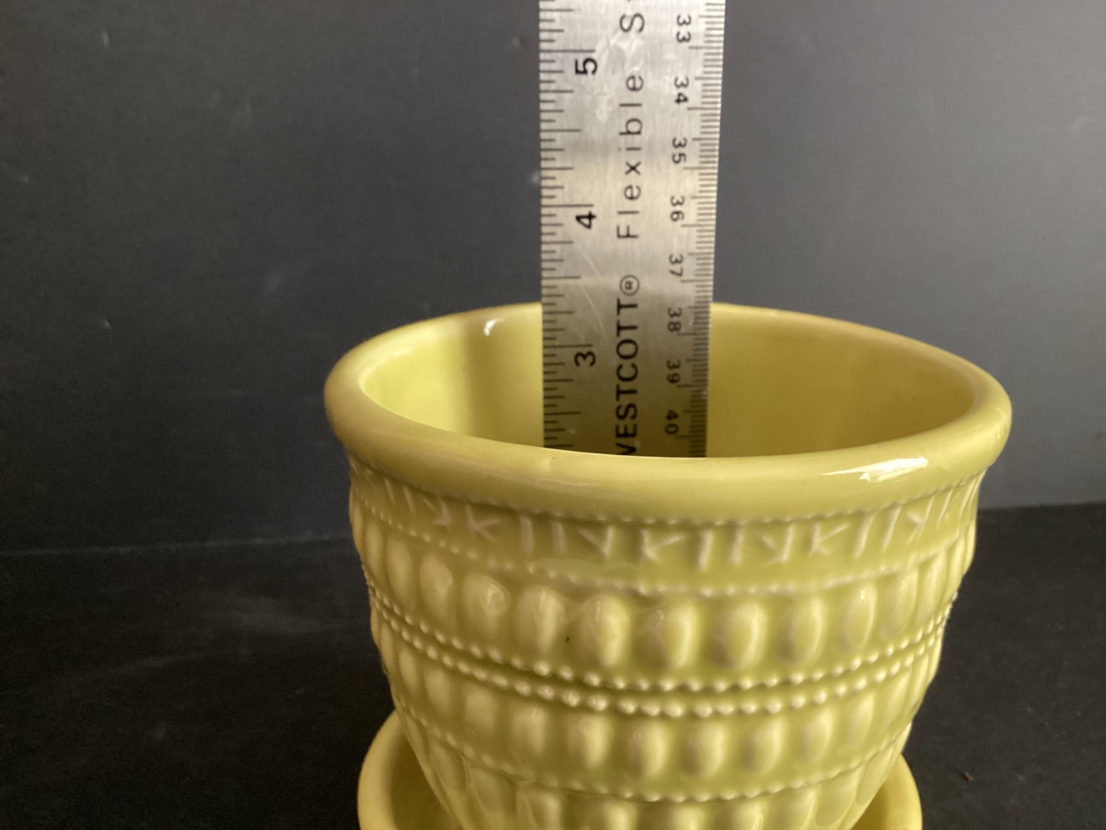 Vintage MCM McCoy Chartreuse Green Beaded Flower Pot
