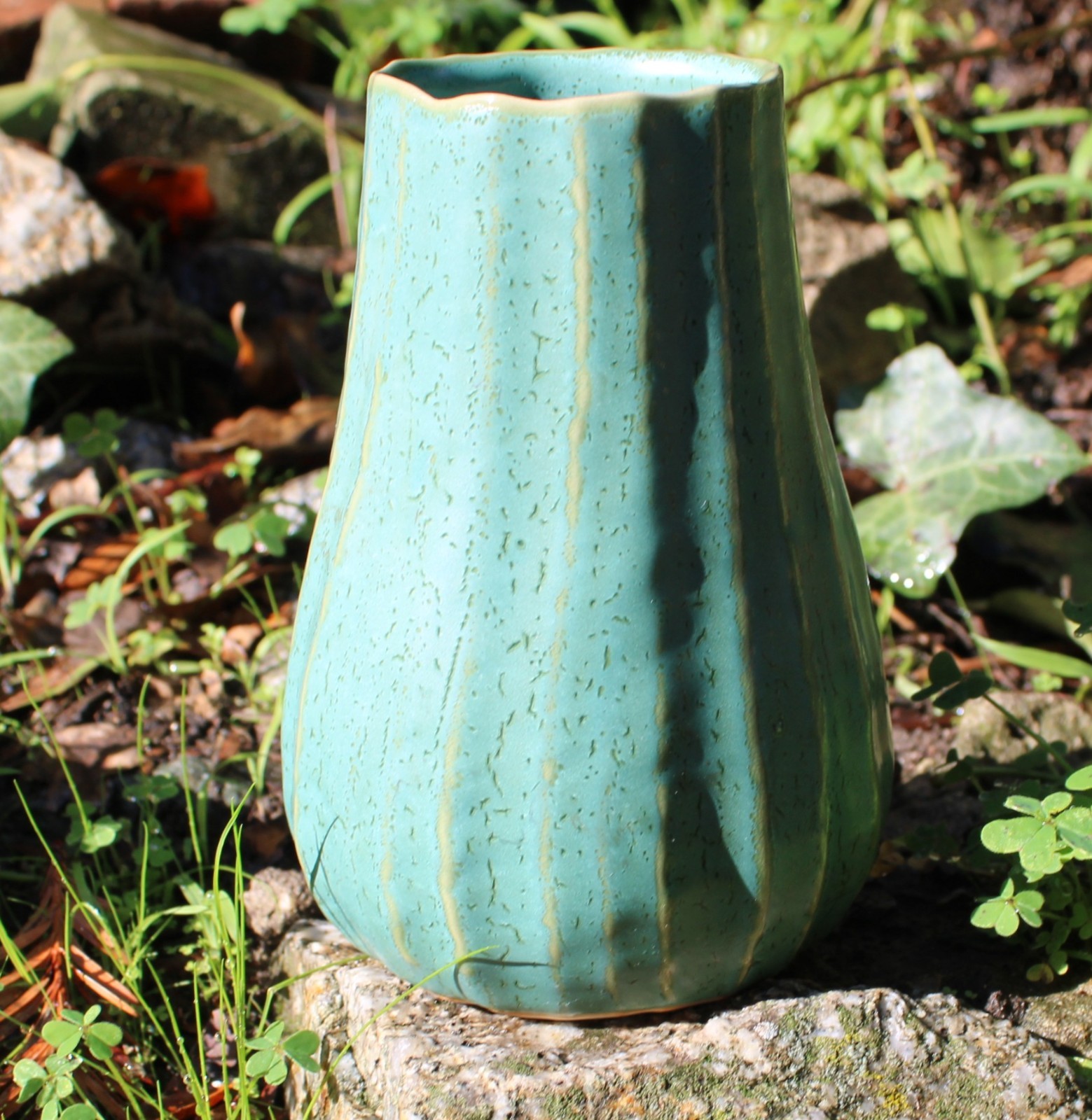 Textured Green Ceramic Vase Cactus Style Art Pottery by Vaarni