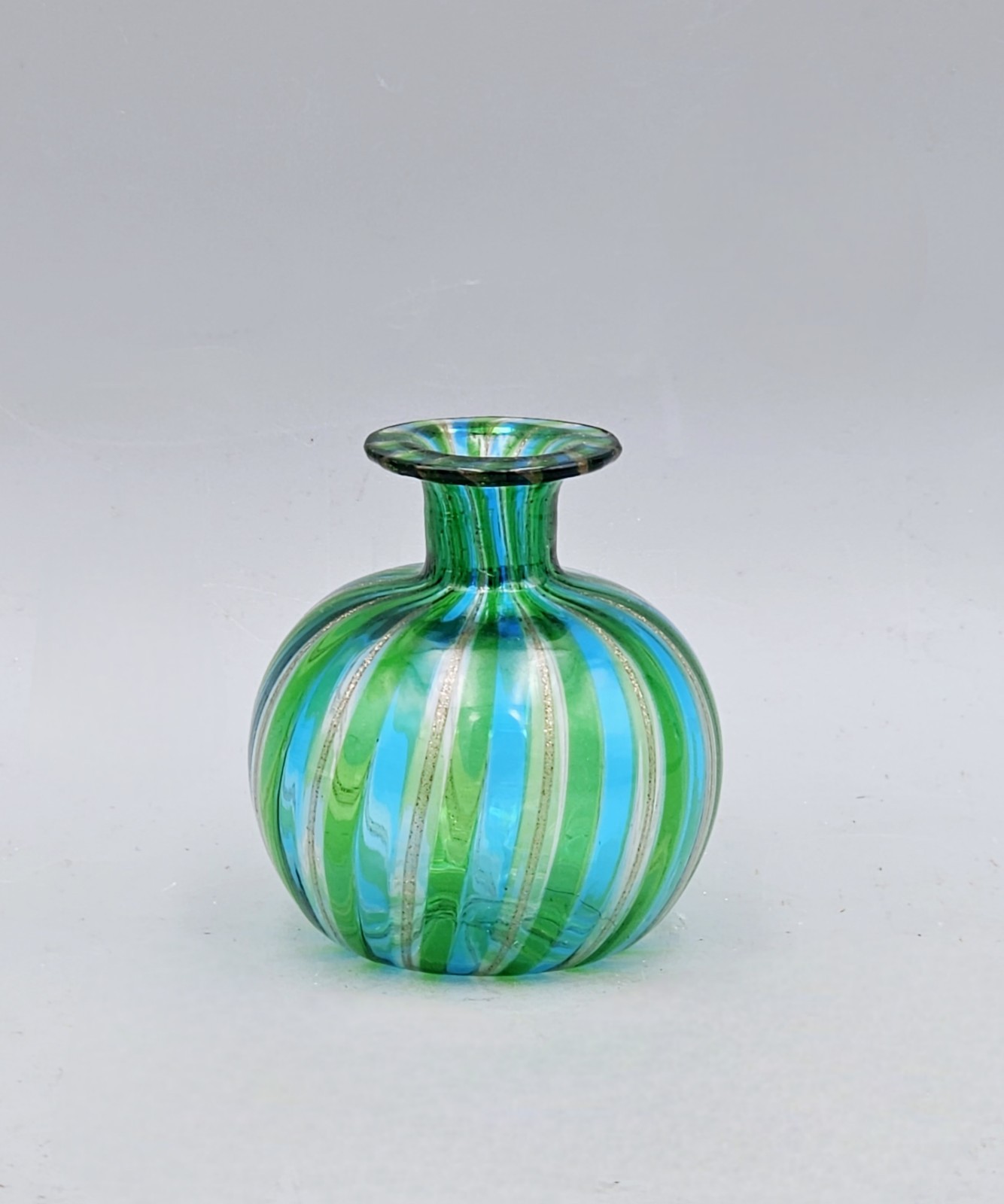 Vintage Venetian Murano Mini Green Blue Gold Vases/Red Black Gold Vase -Set Of 3