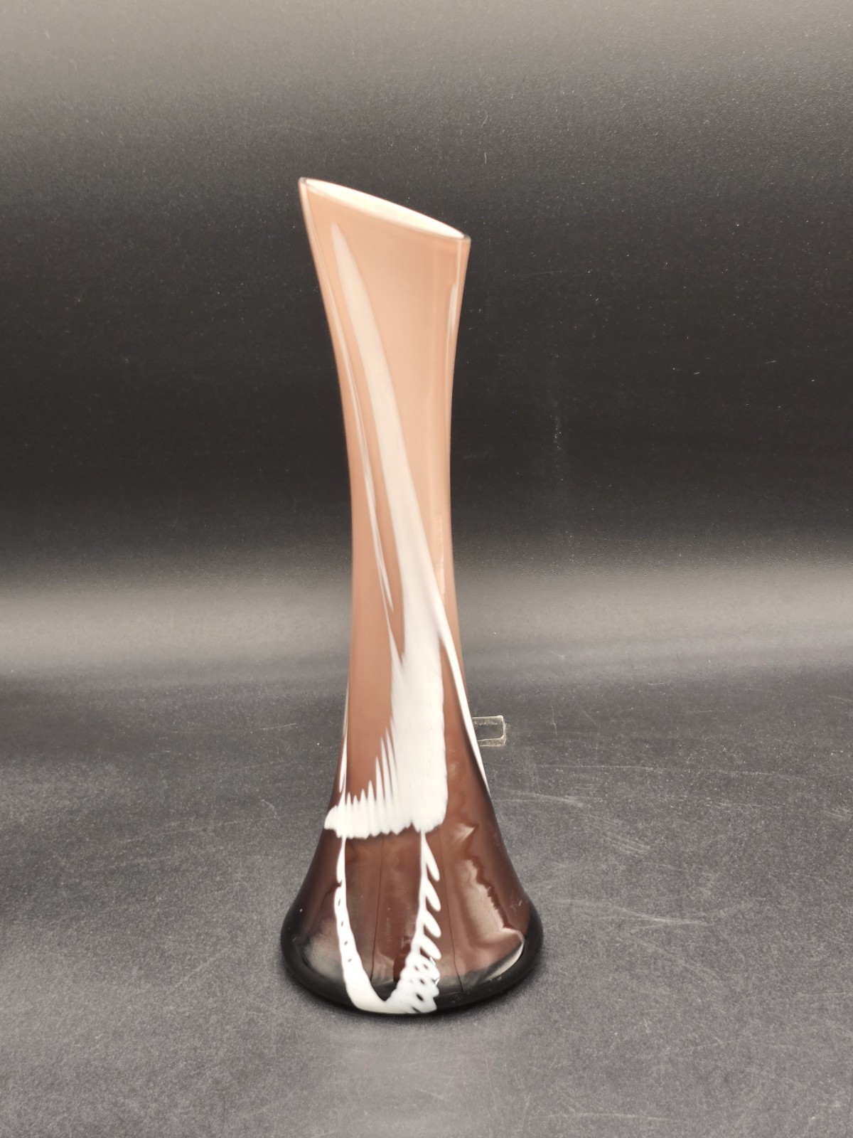 Vintage Amethyst & White Swirl Cased Ombre Eclectic Glass Small Vase 7.5×2.5″ EC