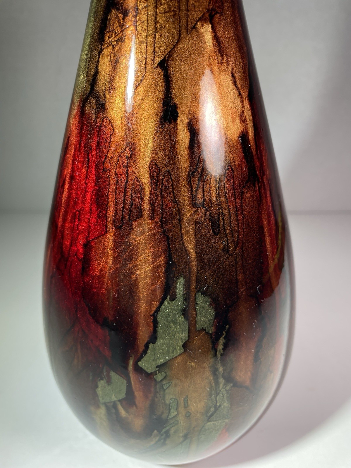 Metallic Red Green & Gold Multicolored Narrow Opening Vase 12”