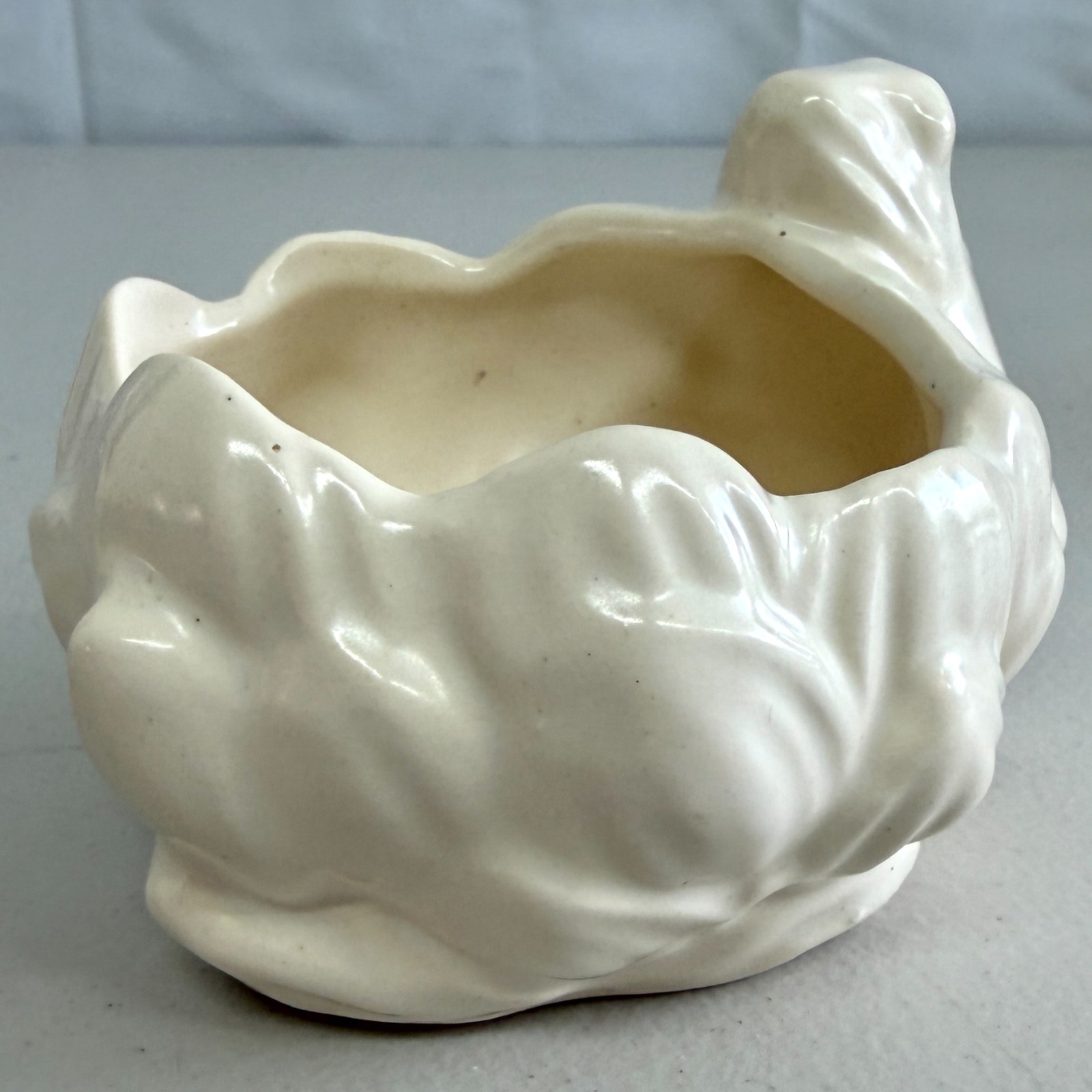 Vintage McCoy Ivory Cream Frog Lily Lotus Flower Planters Pair