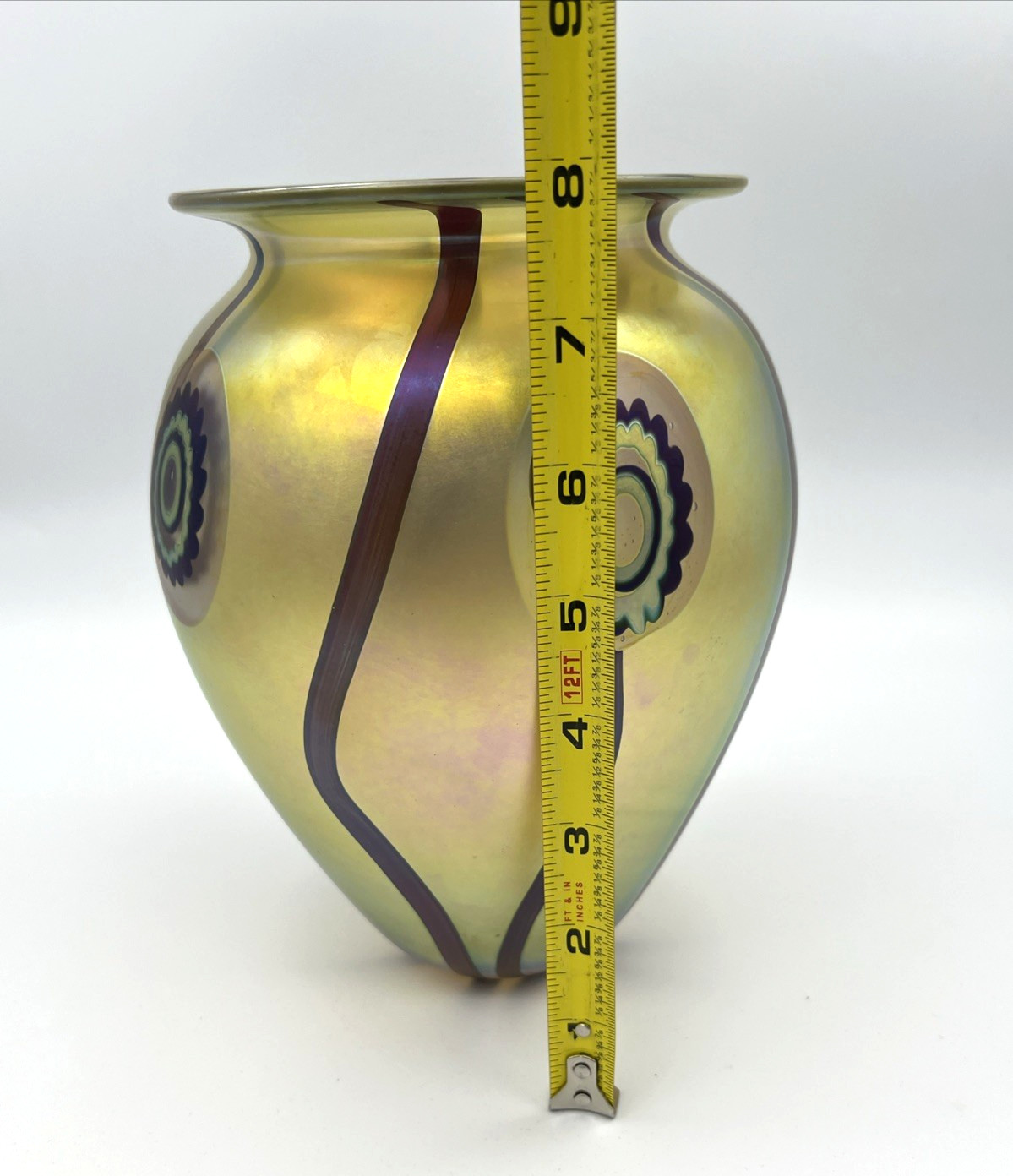Robert Eickholt Studio Art Glass Iridescent Seascape 8″ Vase – Signed 2007