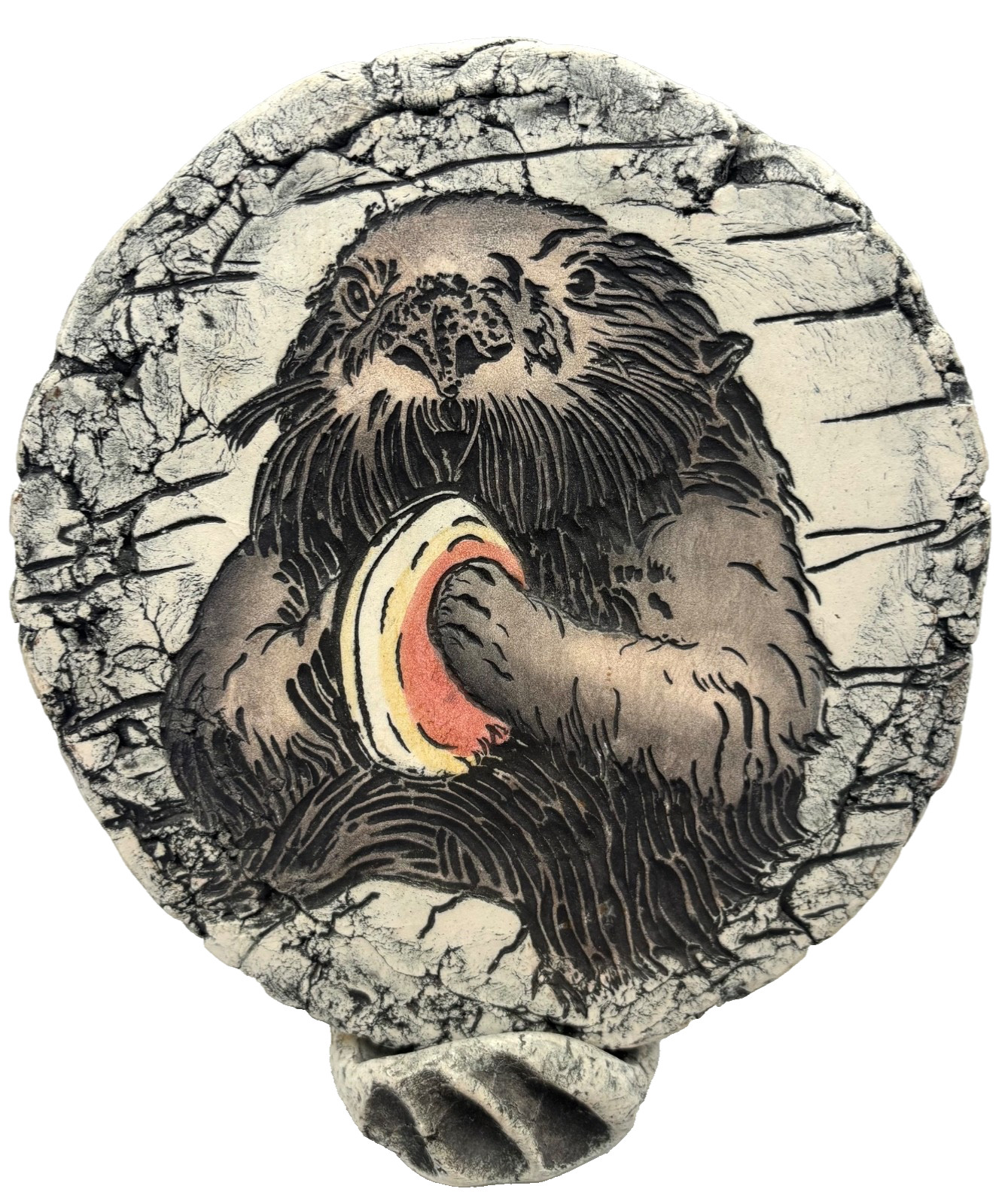 Studio Pottery Otter Holding Prized Clam with Stand, Unique Art Signed By Artist