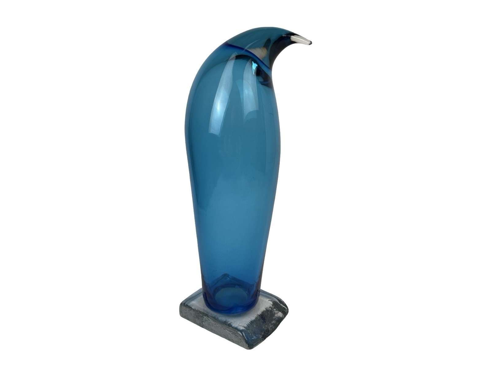 Blenko Massive 16″ Sapphire Blue Art Glass Penguin Rare Large On Base