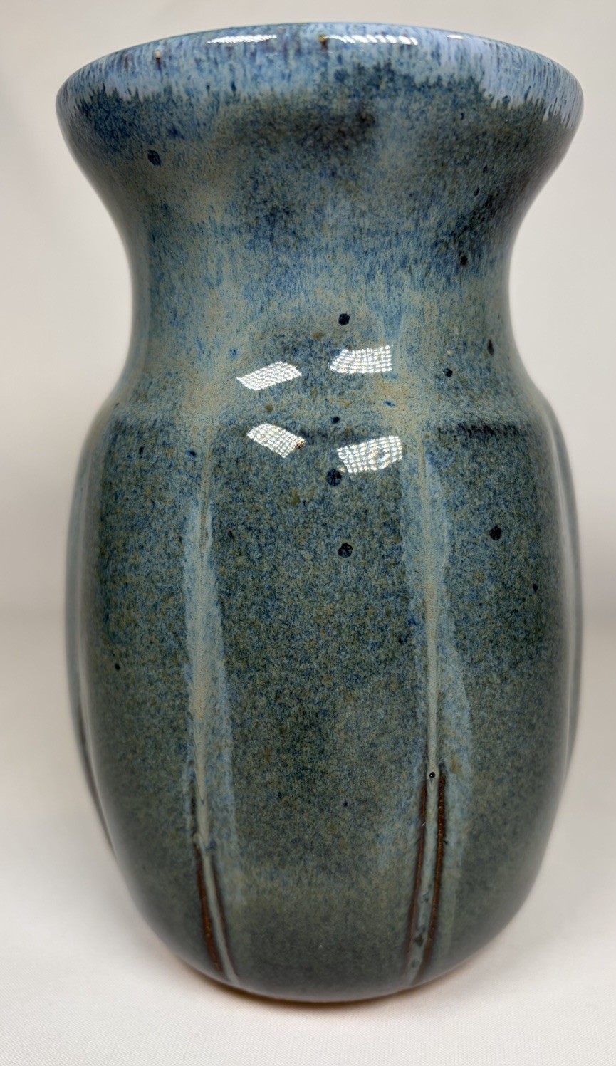 Hand Thrown Handmade Studio Art Pottery Vase Signed PAM 6” Blue Drip Glaze