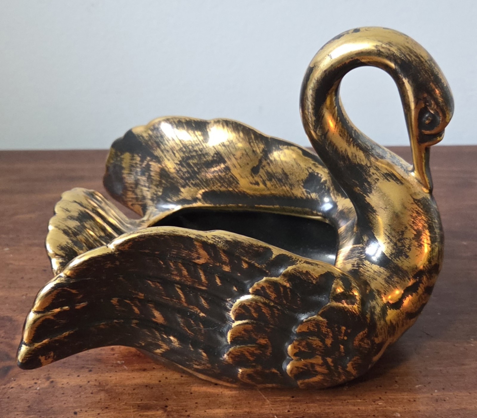 Vintage Stangl Black Gold Swan Planter Hand Painted Trenton NJ #5034 5″