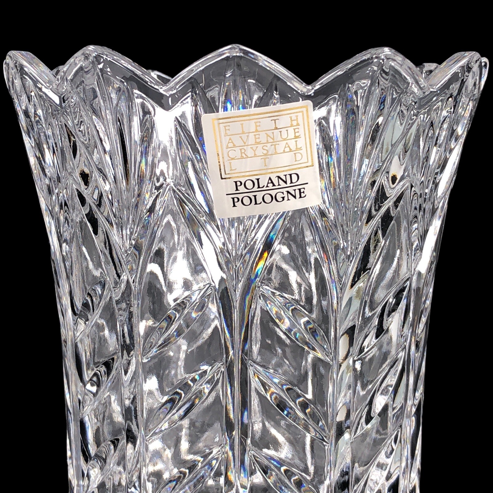2ct Fifth Avenue Crystal Glass Hurricane Candle Holder Vase Lead Poland 7 1/2 in