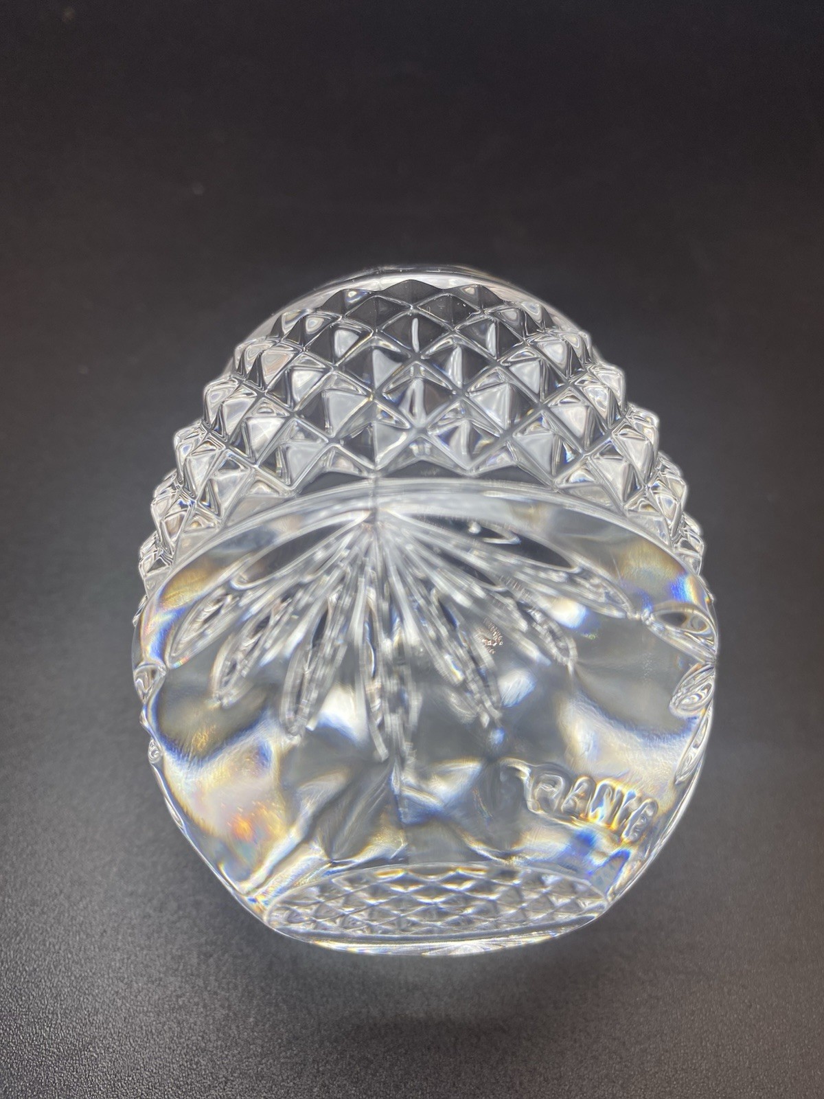 Vintage Egg Shaped Paperweight Solid Crystal Clear Cut Glass France 3.5″ Tall