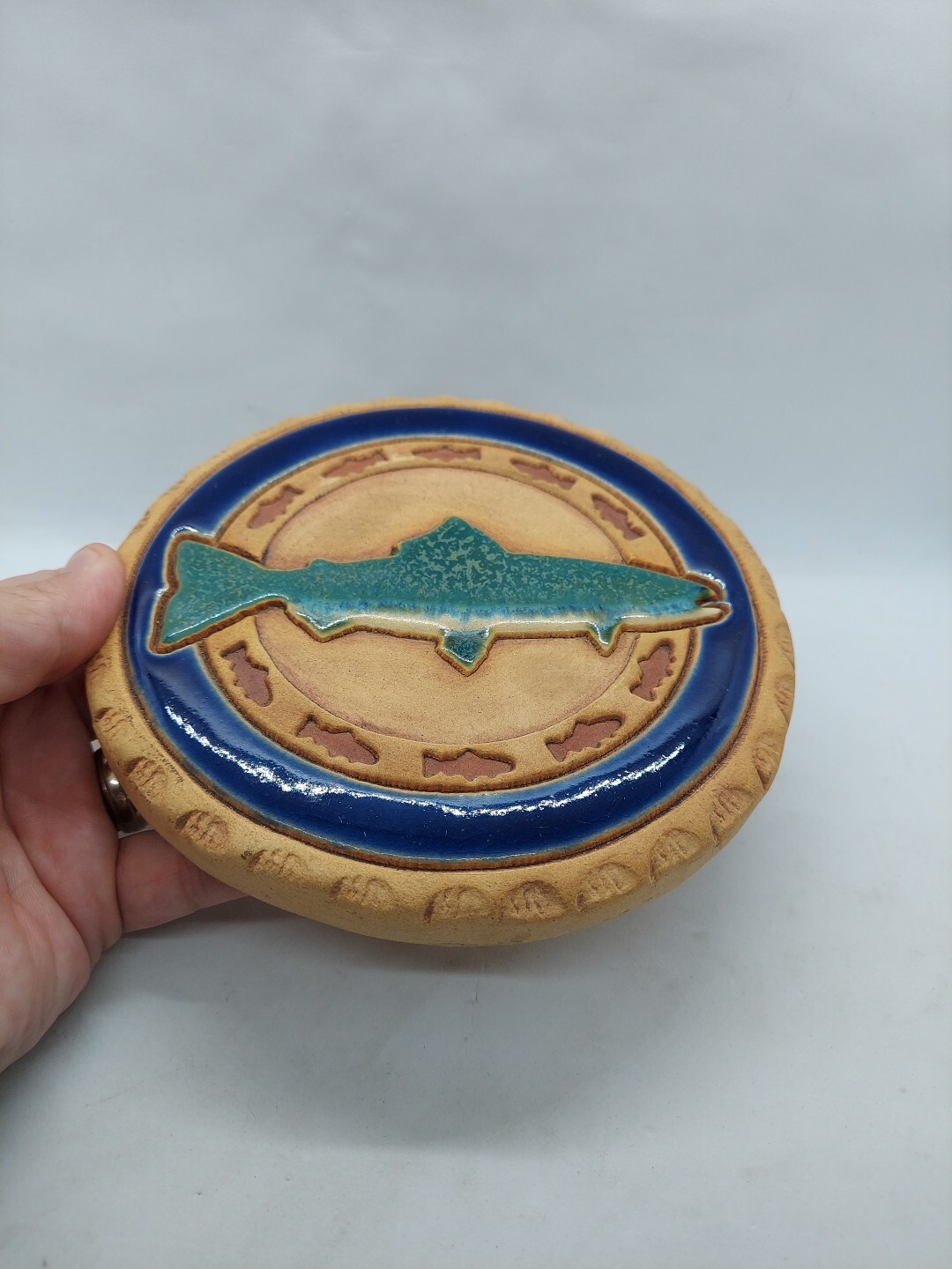 Jane Ashley Stoneware Food Stone 6″ Salmon Tile Trivet USA-Signed