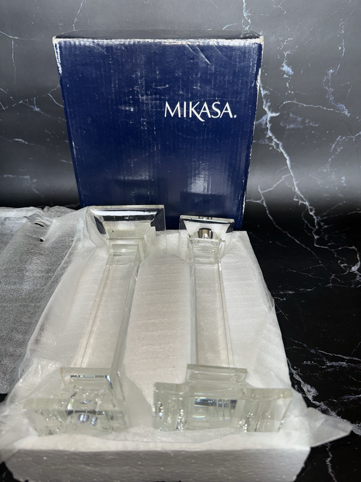 NOS Mikasa CLASSIC Taper Candlesticks Pair ORIGINAL BOX Unused 7 3/4″