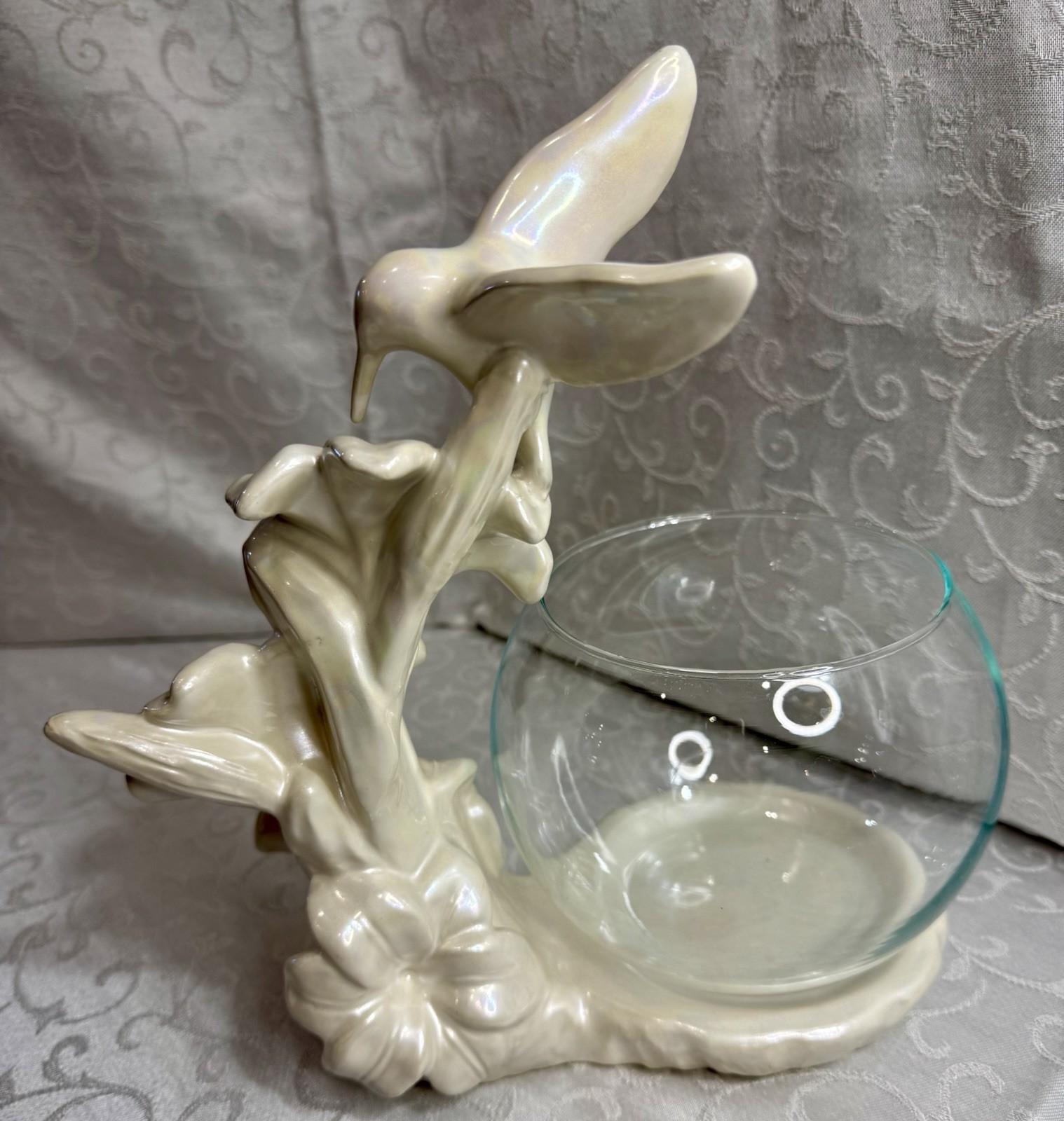 MCM Vintage Haeger USA Pottery Ceramic Hummingbird Planter w/Glass Insert